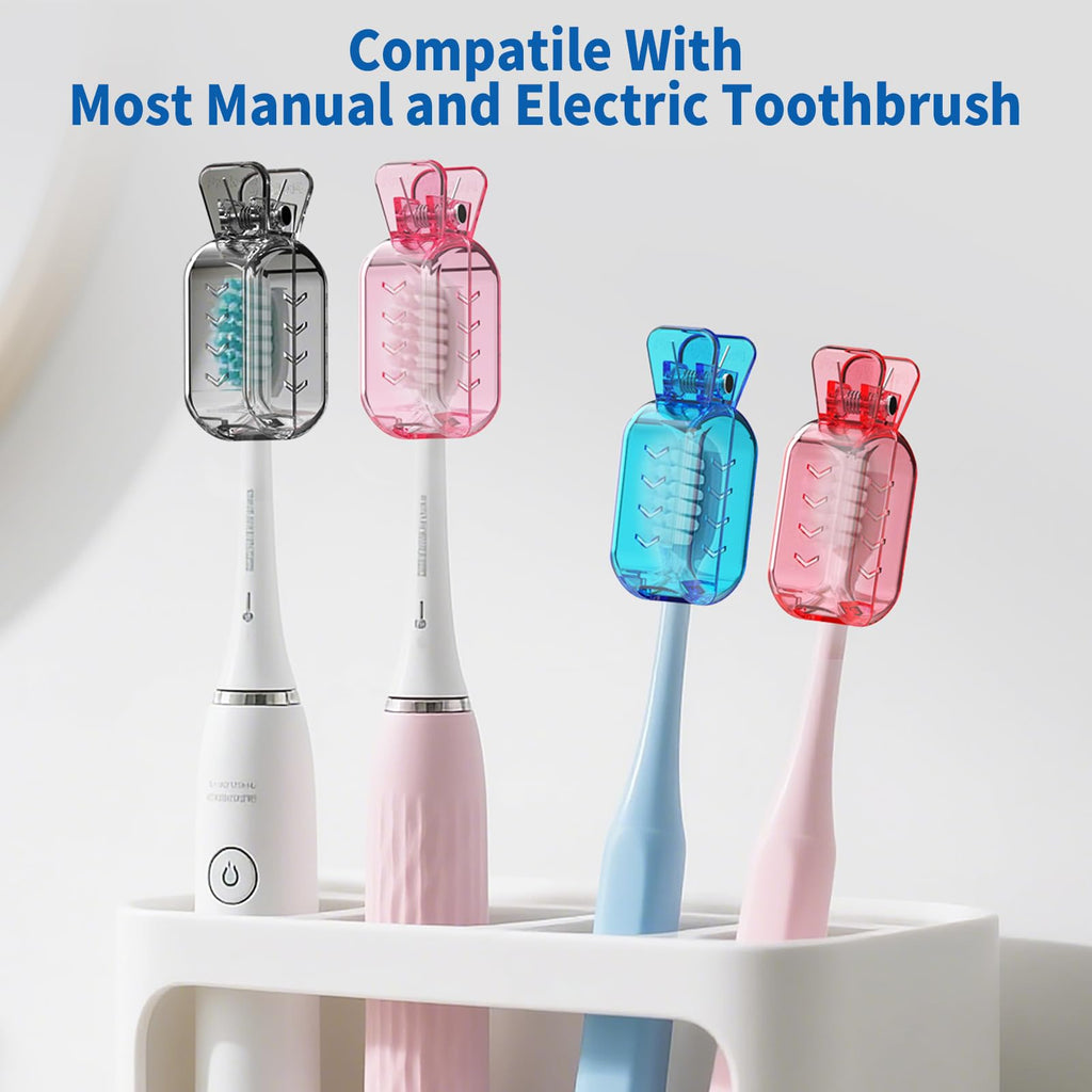 Frekare Toothbrush Covers Caps, Clip-On Toothbrush Protector for Household Travel, Brush Head Pod Case Fits Most Manual and Electric Toothbrushes, 6 Count (Transparent without Glitter)