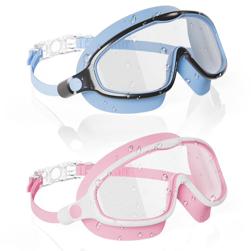 Aegend Swim Goggles for Kids Youth 3-14 - 2 Pack Wide Frame Anti-Fog Anti-UV Clear Vision Goggles for Swimming