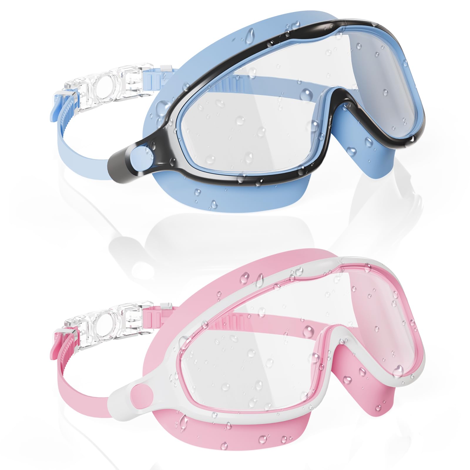 Aegend Swim Goggles for Kids Youth 3-14 - 2 Pack Wide Frame Anti-Fog Anti-UV Clear Vision Goggles for Swimming