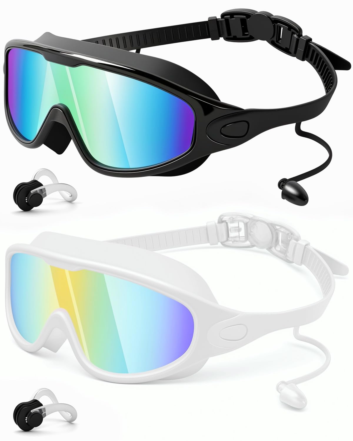 Swim Goggles 2 Pack, Wide View Anti Fog&UV Swimming Goggles for Audlt, No Leaking Swim Glasses for Men Women Kids