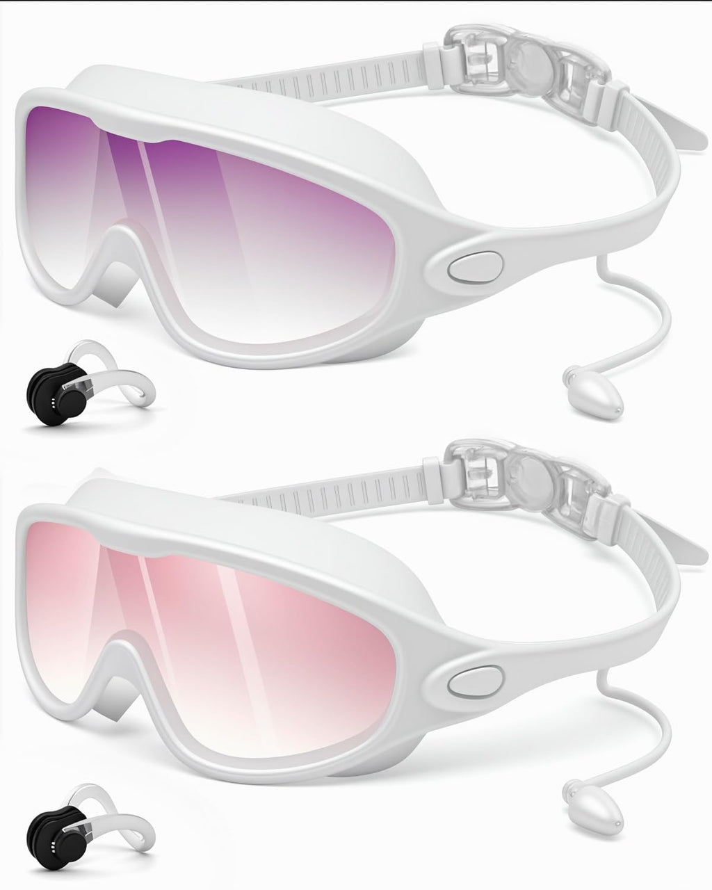 Swim Goggles 2 Pack, Wide View Anti Fog&UV Swimming Goggles for Audlt, No Leaking Swim Glasses for Men Women Kids