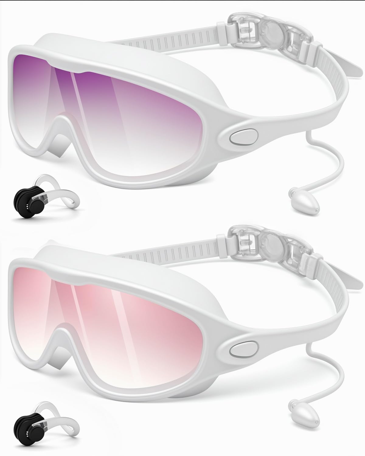 Swim Goggles 2 Pack, Wide View Anti Fog&UV Swimming Goggles for Audlt, No Leaking Swim Glasses for Men Women Kids