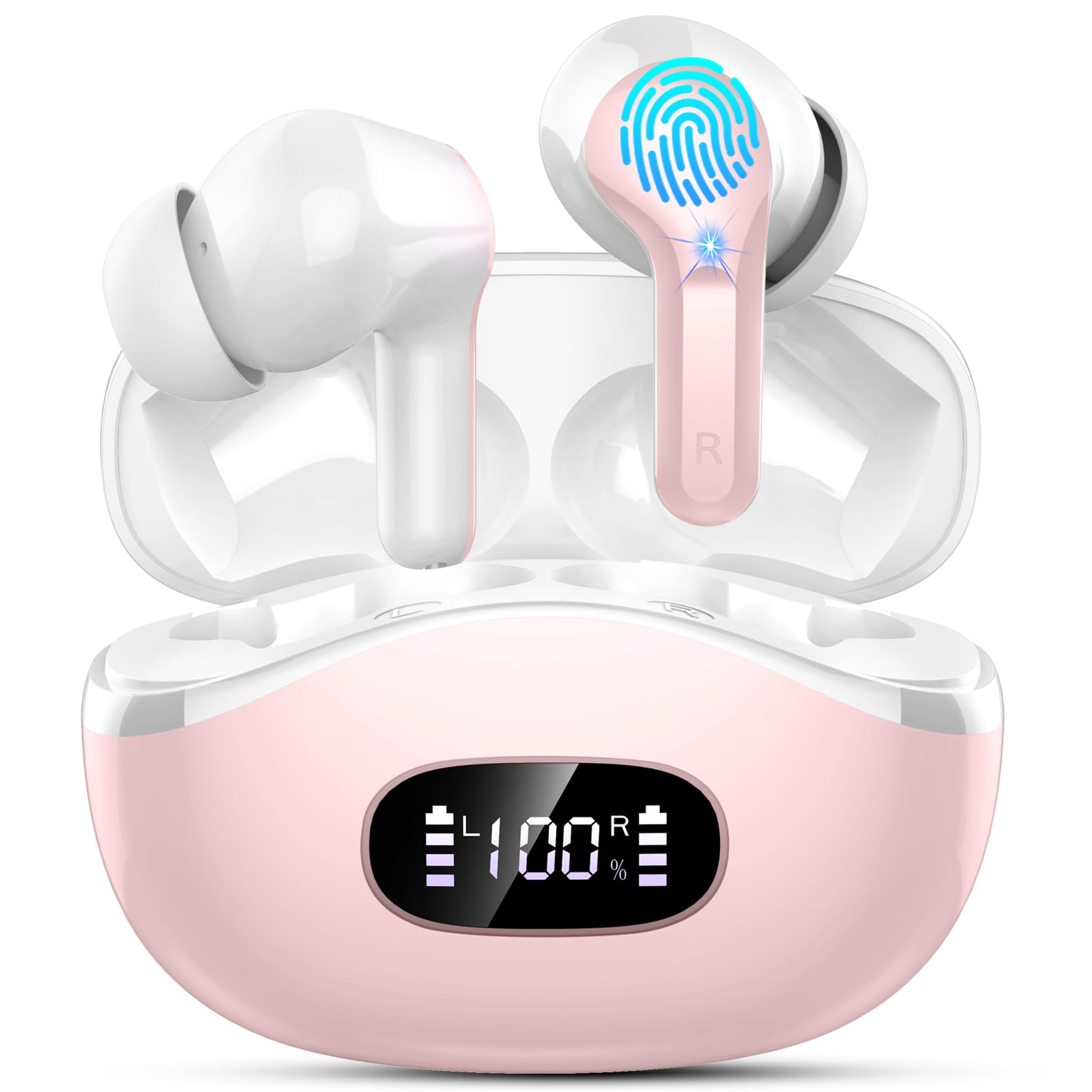 Wireless Earbuds, 48Hrs 2026 Bluetooth Headphones, Hi-Fi Stereo Deep Bass Ear Buds, ENC Noise Cancelling Mic, Clear Calls, IP-X7 Waterproof, USB Sport Earphones in Ear for Phones Laptop Pad, Black