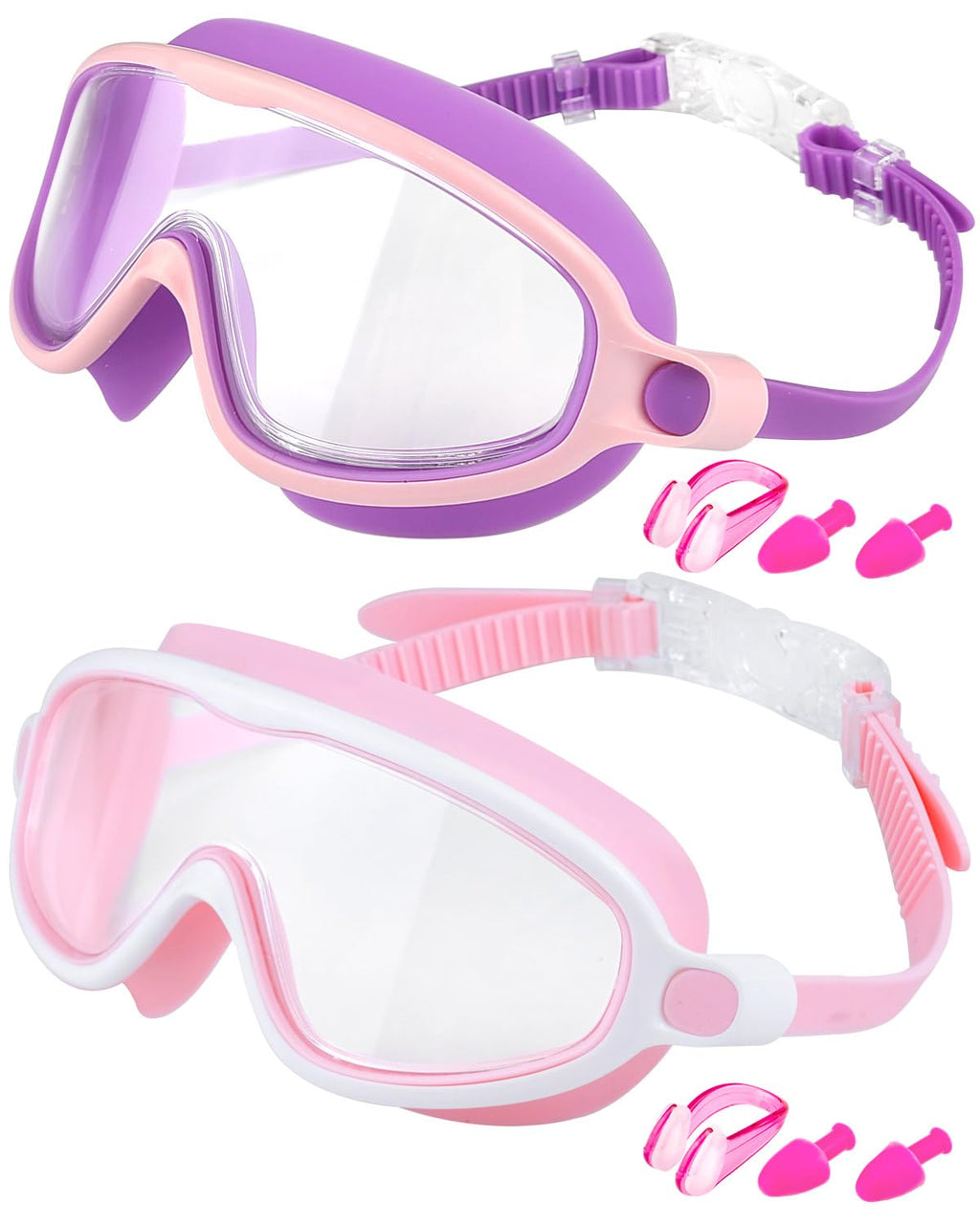 Swim Goggles 2 Pack, Wide View Anti Fog&UV Swimming Goggles for Audlt, No Leaking Swim Glasses for Men Women Kids