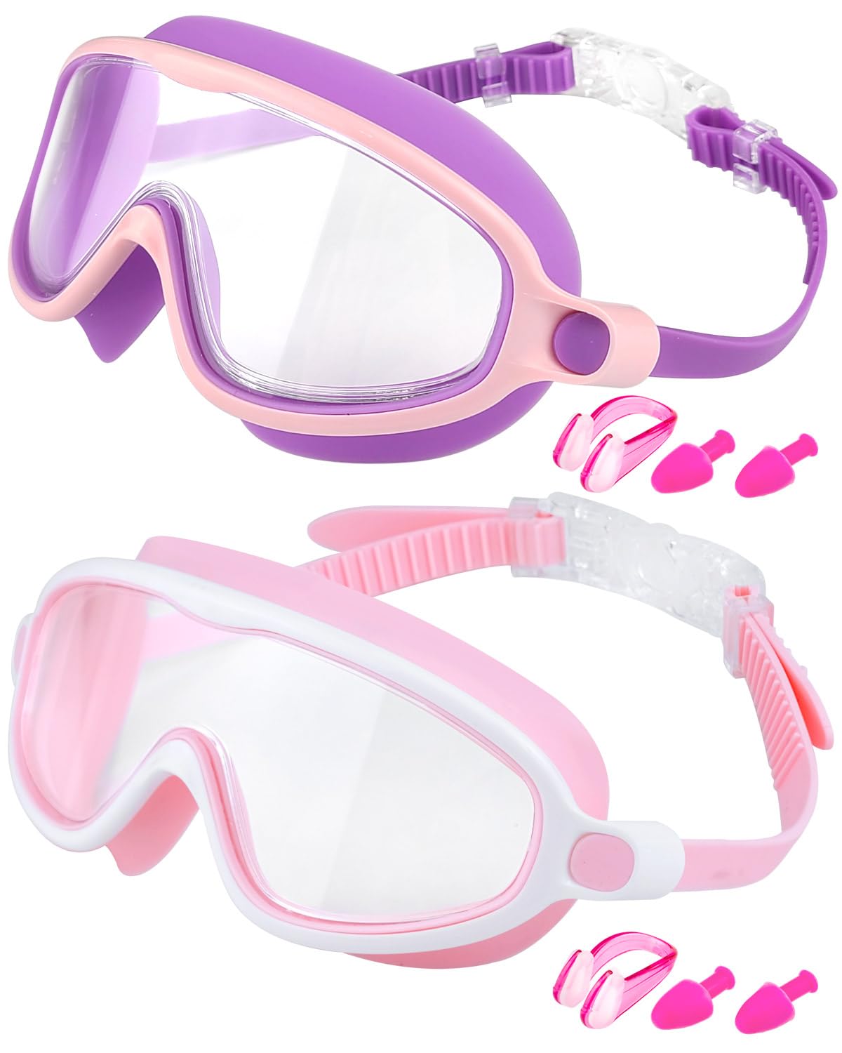 Swim Goggles 2 Pack, Wide View Anti Fog&UV Swimming Goggles for Audlt, No Leaking Swim Glasses for Men Women Kids