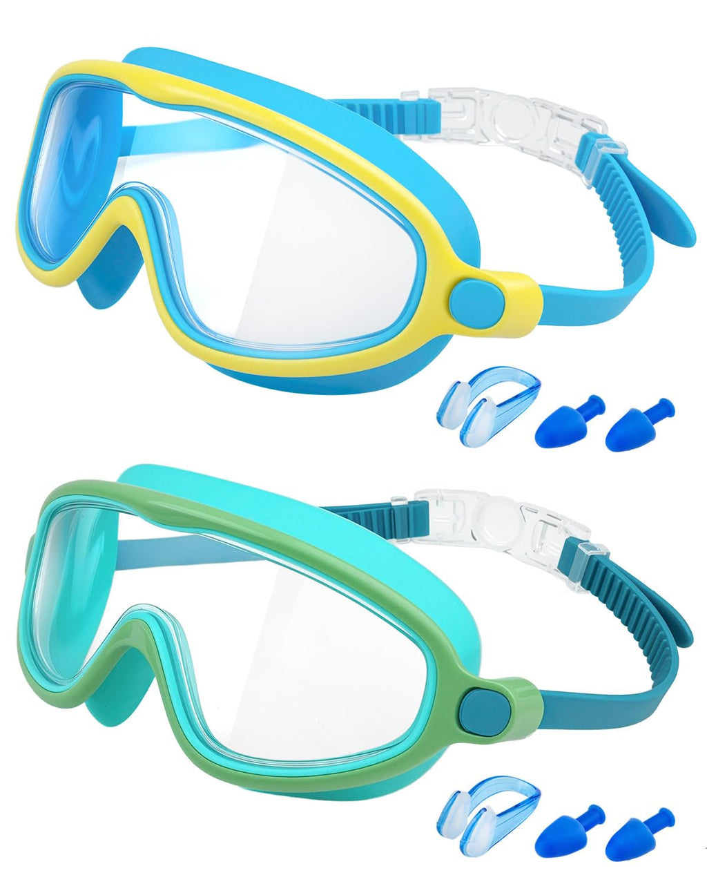 Swim Goggles 2 Pack, Wide View Anti Fog&UV Swimming Goggles for Audlt, No Leaking Swim Glasses for Men Women Kids