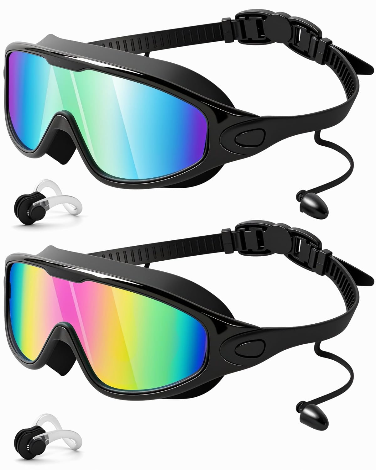 Swim Goggles 2 Pack, Wide View Anti Fog&UV Swimming Goggles for Audlt, No Leaking Swim Glasses for Men Women Kids
