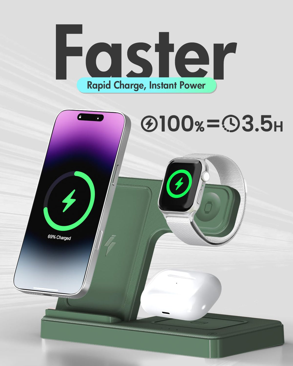 Wireless Charger iPhone Charging Station: 3 in 1 Charger Stand Multiple Devices for Apple - iPhone 17 16e 16 15 14 Pro Max 13 12 11 - Watch 11 10 9 8 7 6 5 4 3 2 SE and Ultra Series - Airpods 4 3 Pro
