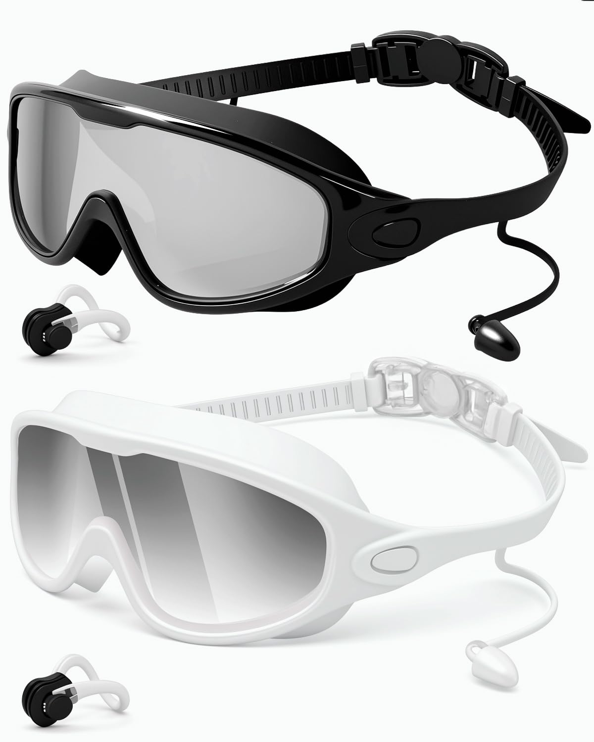 Swim Goggles 2 Pack, Wide View Anti Fog&UV Swimming Goggles for Audlt, No Leaking Swim Glasses for Men Women Kids