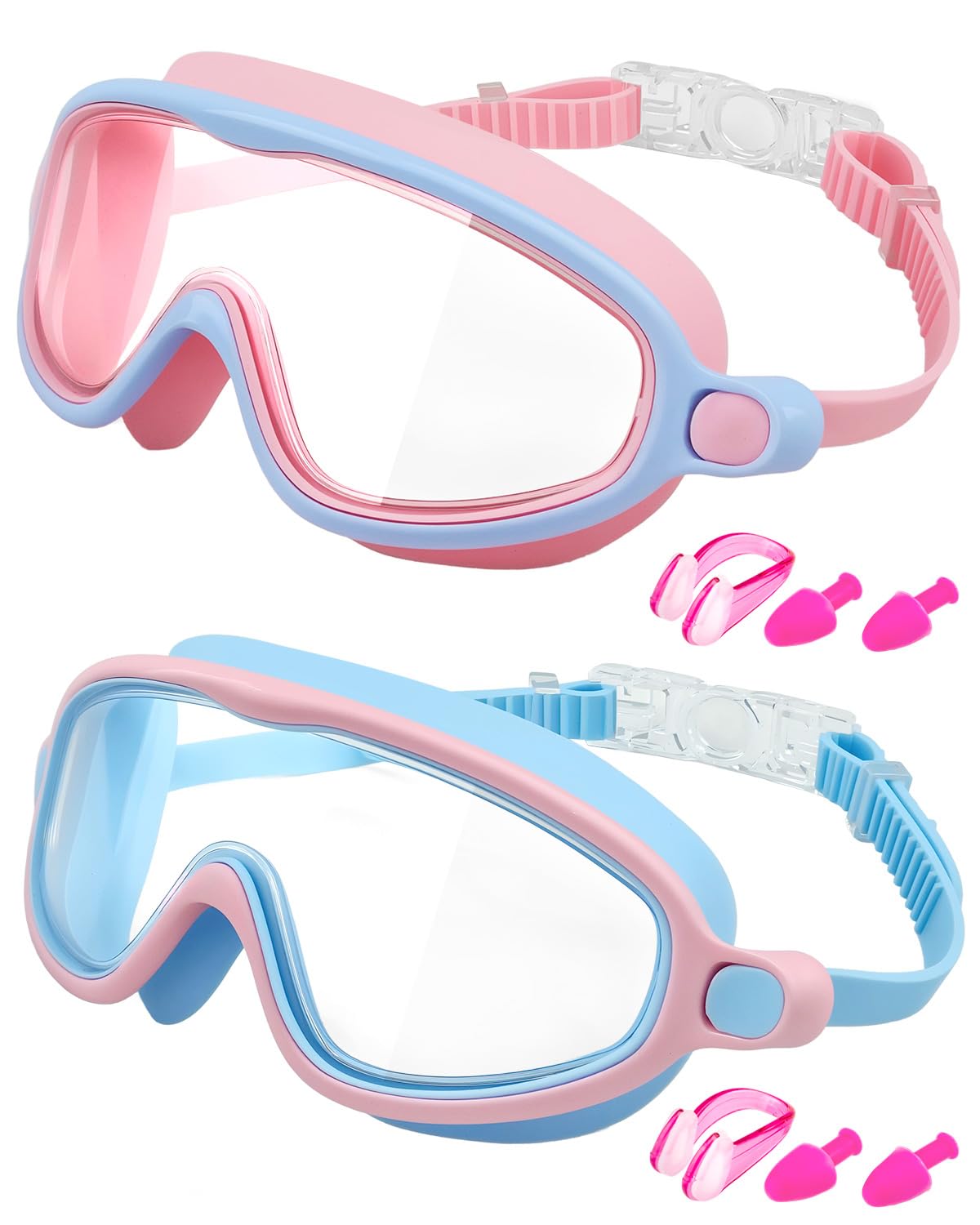 Swim Goggles 2 Pack, Wide View Anti Fog&UV Swimming Goggles for Audlt, No Leaking Swim Glasses for Men Women Kids