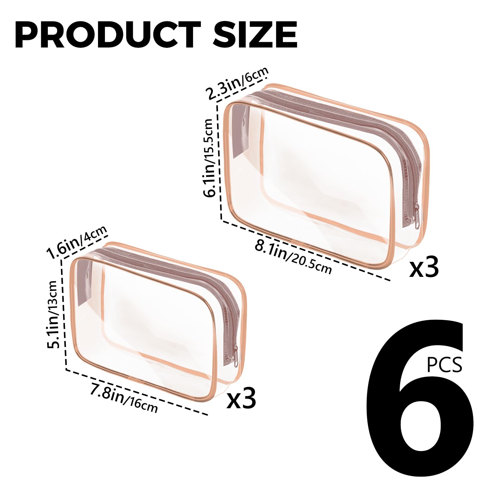AURUZA Clear Makeup Bag,Portable Travel Toiletry Bags with Zipper, TSA Approved Clear Organizer Bags, PVC Cosmetic Pouch for Airport Airline Compliant