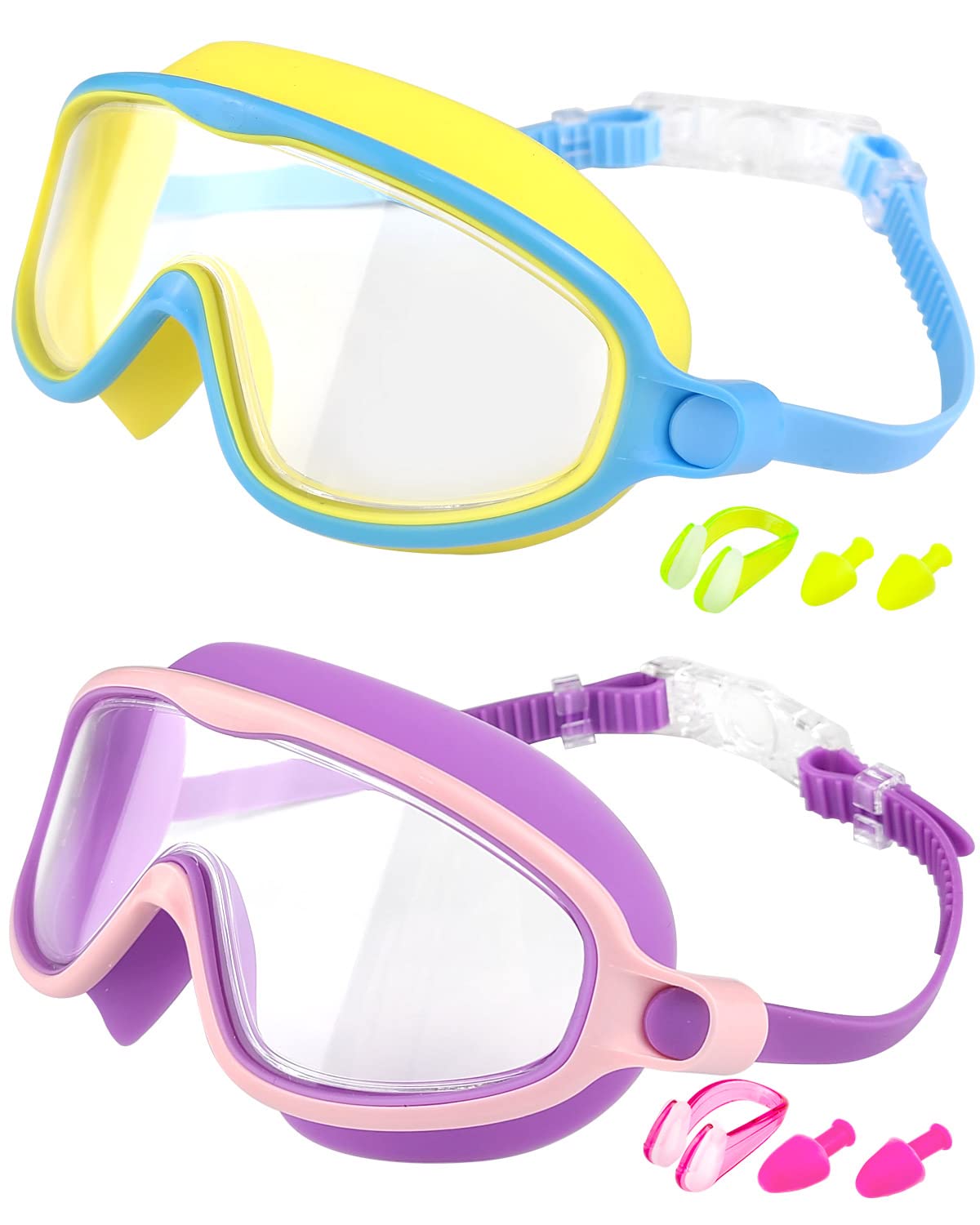 Swim Goggles 2 Pack, Wide View Anti Fog&UV Swimming Goggles for Audlt, No Leaking Swim Glasses for Men Women Kids
