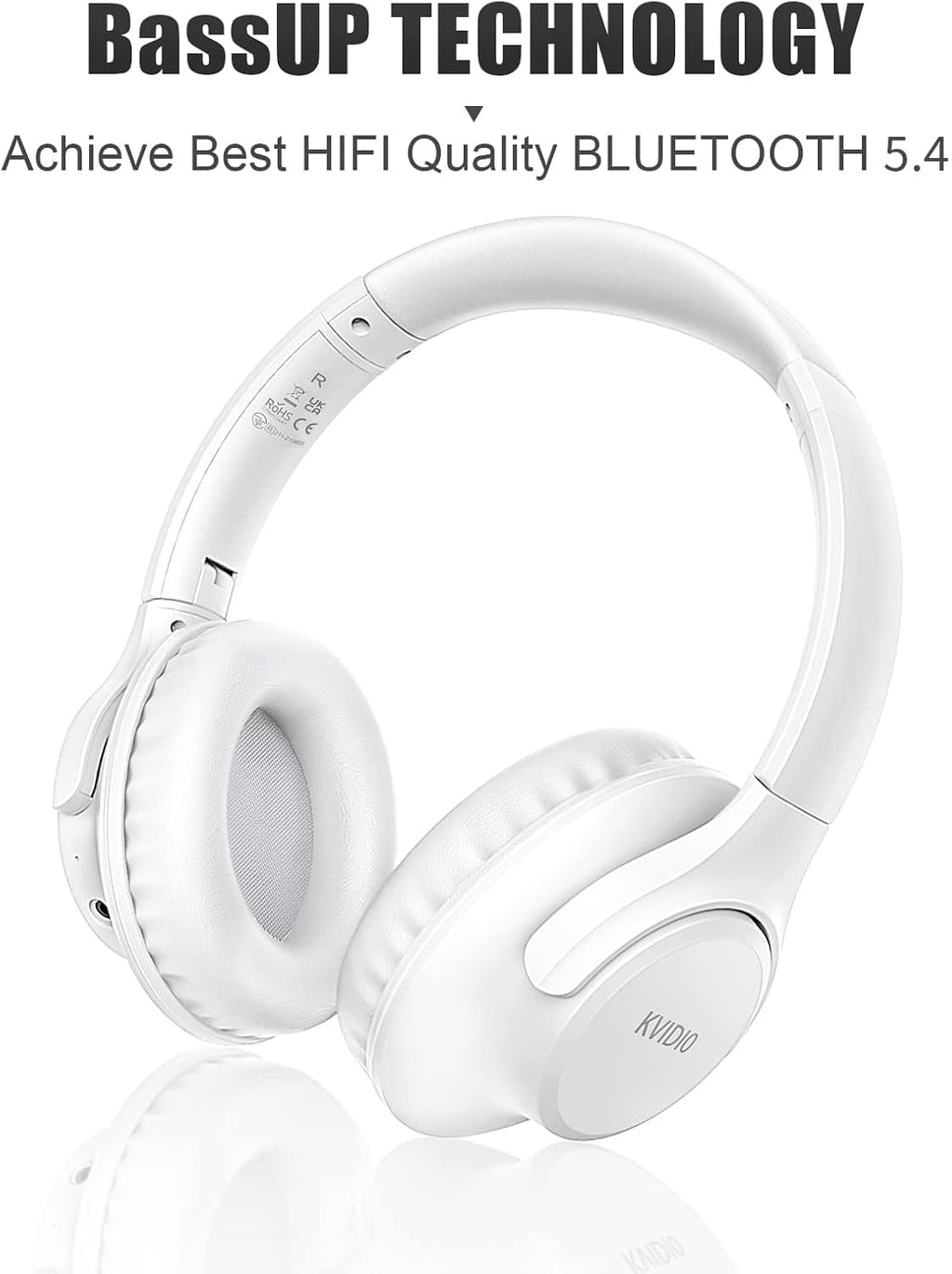 KVIDIO Bluetooth Headphones Over Ear, 65 Hours Playtime Wireless Headphones with Microphone, Foldable Lightweight Headset with Deep Bass, HiFi Stereo Sound Low Latency for Travel Work Cellphone