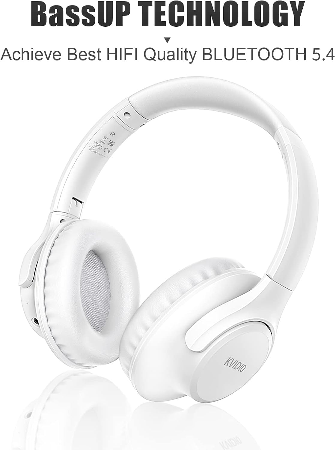KVIDIO Bluetooth Headphones Over Ear, 65 Hours Playtime Wireless Headphones with Microphone, Foldable Lightweight Headset with Deep Bass, HiFi Stereo Sound Low Latency for Travel Work Cellphone