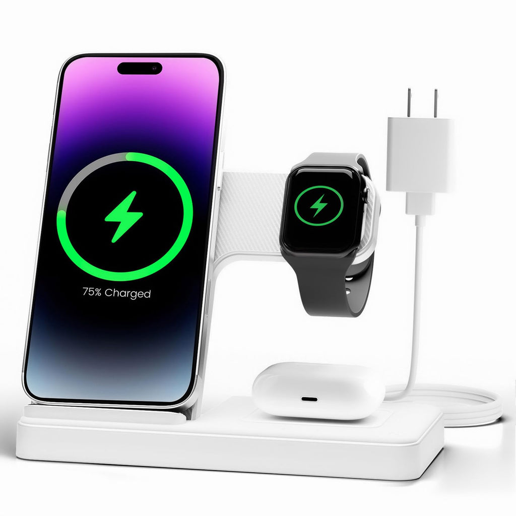 Wireless Charger iPhone Charging Station: 3 in 1 Charger Stand Multiple Devices for Apple - iPhone 17 16e 16 15 14 Pro Max 13 12 11 - Watch 11 10 9 8 7 6 5 4 3 2 SE and Ultra Series - Airpods 4 3 Pro