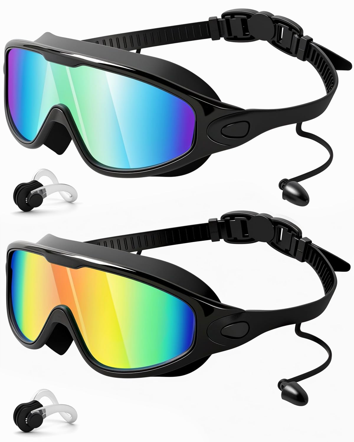 Swim Goggles 2 Pack, Wide View Anti Fog&UV Swimming Goggles for Audlt, No Leaking Swim Glasses for Men Women Kids