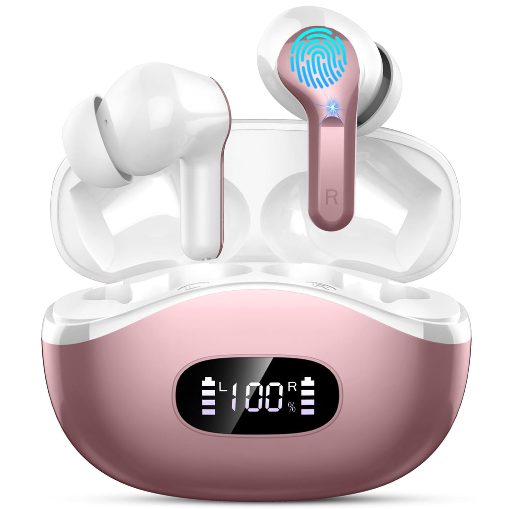 Wireless Earbuds, 48Hrs 2026 Bluetooth Headphones, Hi-Fi Stereo Deep Bass Ear Buds, ENC Noise Cancelling Mic, Clear Calls, IP-X7 Waterproof, USB Sport Earphones in Ear for Phones Laptop Pad, Black