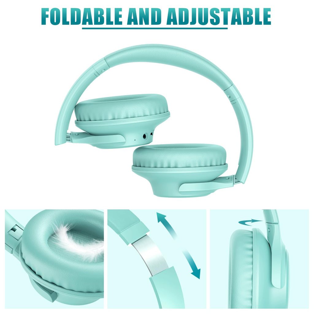 KVIDIO Bluetooth Headphones Over Ear, 65 Hours Playtime Wireless Headphones with Microphone, Foldable Lightweight Headset with Deep Bass, HiFi Stereo Sound Low Latency for Travel Work Cellphone