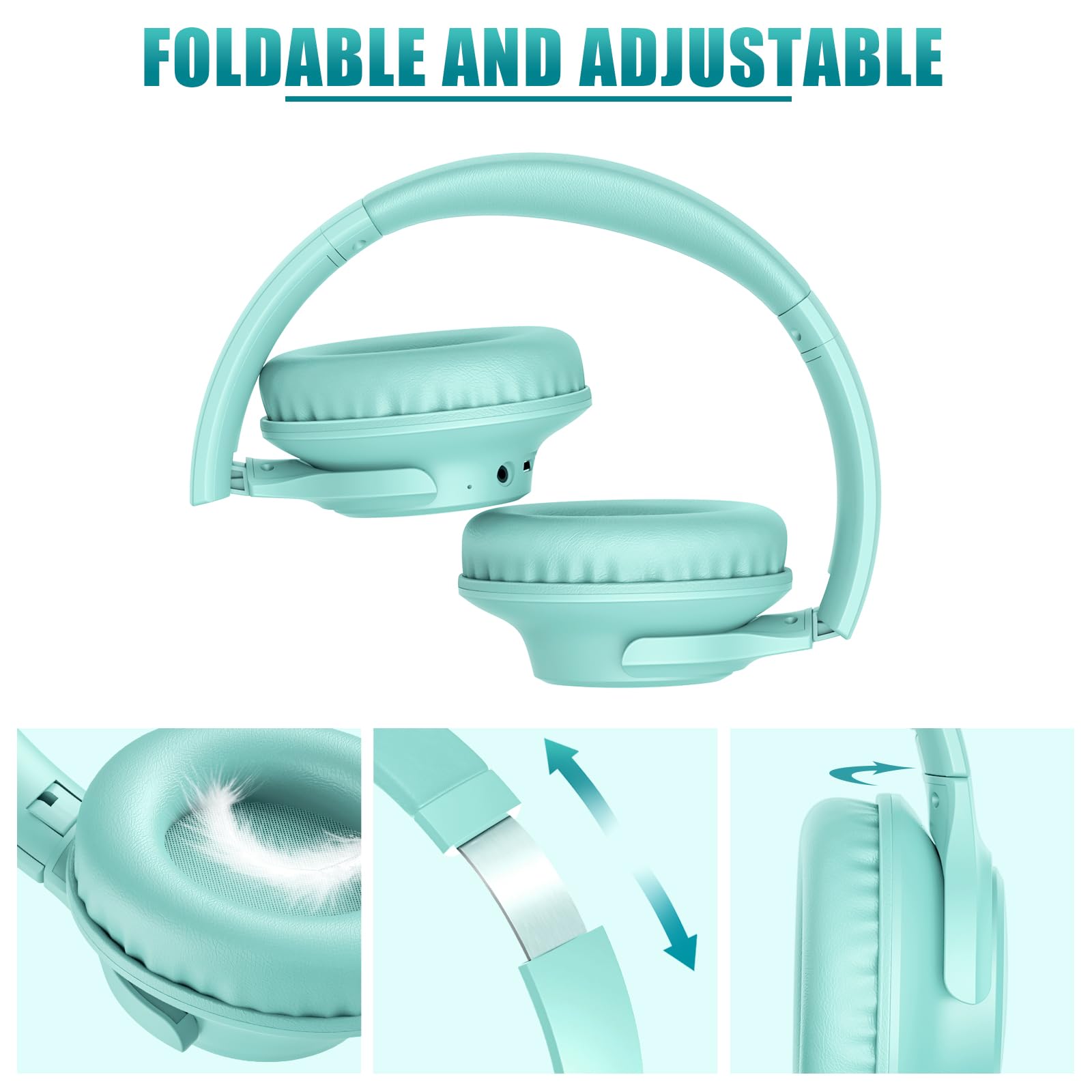 KVIDIO Bluetooth Headphones Over Ear, 65 Hours Playtime Wireless Headphones with Microphone, Foldable Lightweight Headset with Deep Bass, HiFi Stereo Sound Low Latency for Travel Work Cellphone