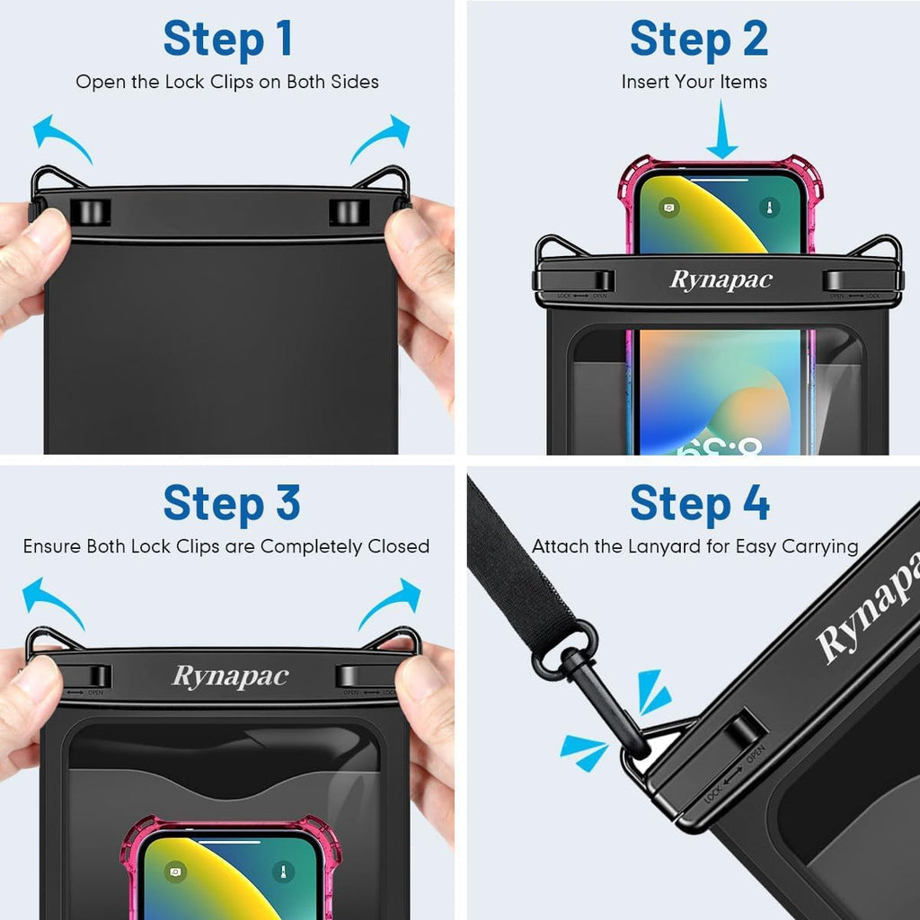 Rynapac Large Waterproof Phone Pouch [Up to 10"] - 2 Pack IPX8 Waterproof Phone Case for iPhone 17 16 15 Pro Max Galaxy S26 Ultra, Touchscreen & Underwater Photography, Beach Cruise Essentials 2026