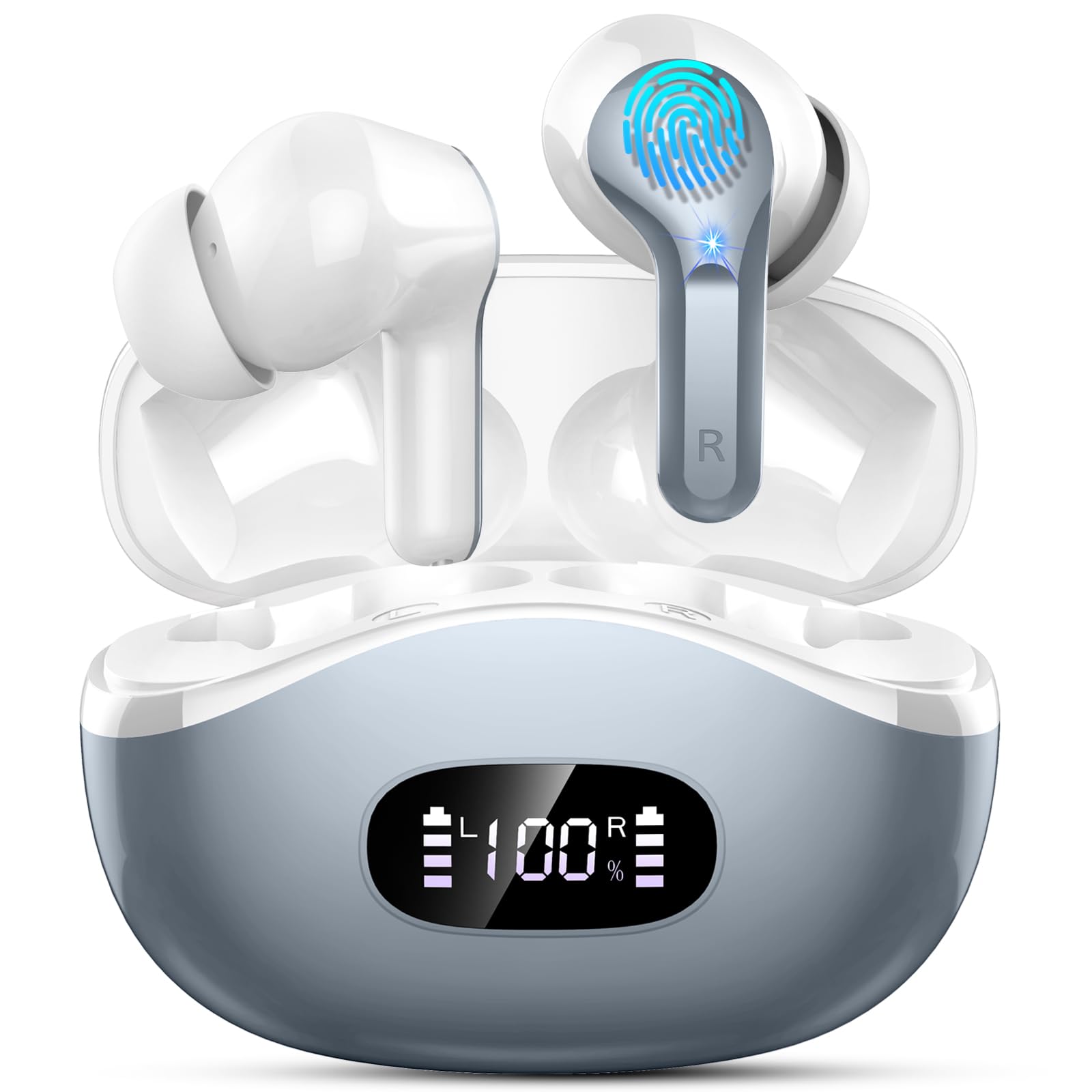 Wireless Earbuds, 48Hrs 2026 Bluetooth Headphones, Hi-Fi Stereo Deep Bass Ear Buds, ENC Noise Cancelling Mic, Clear Calls, IP-X7 Waterproof, USB Sport Earphones in Ear for Phones Laptop Pad, Black