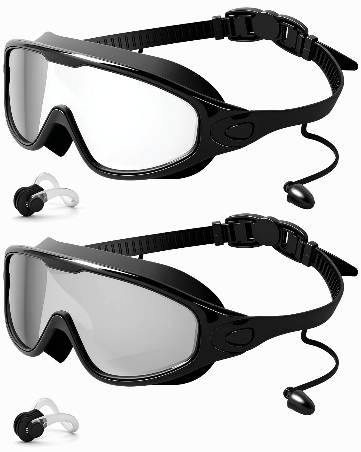 Swim Goggles 2 Pack, Wide View Anti Fog&UV Swimming Goggles for Audlt, No Leaking Swim Glasses for Men Women Kids