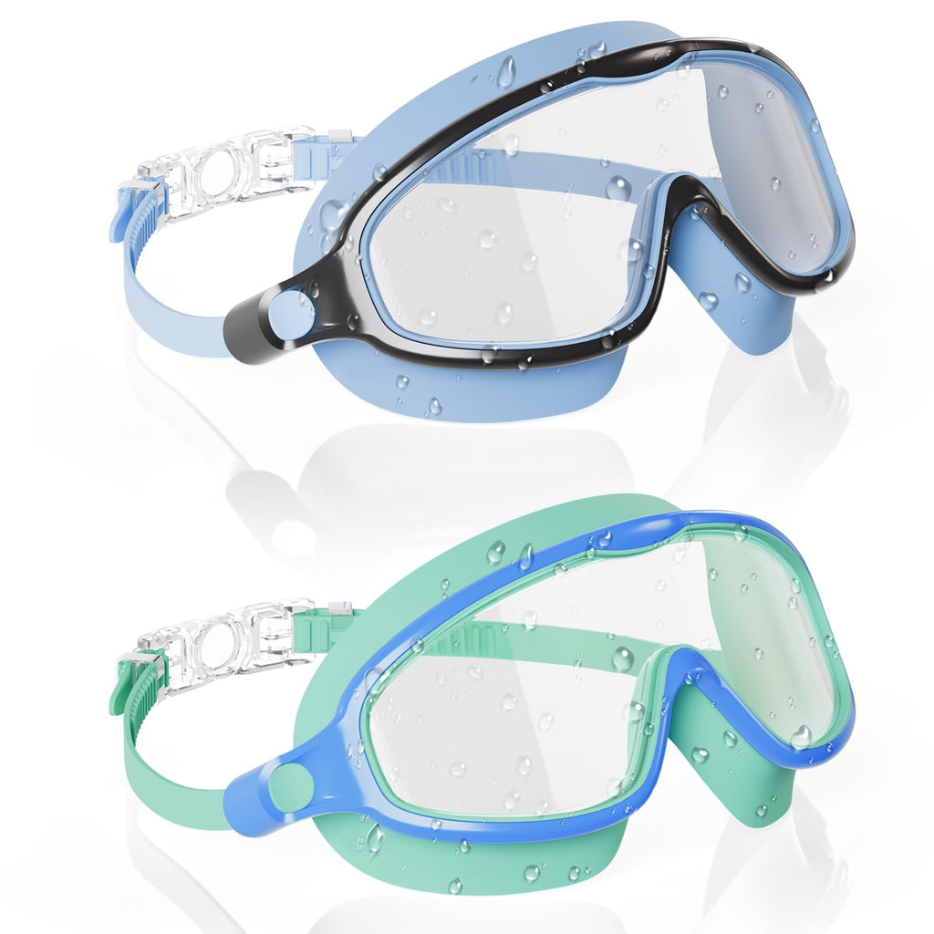 Aegend Swim Goggles for Kids Youth 3-14 - 2 Pack Wide Frame Anti-Fog Anti-UV Clear Vision Goggles for Swimming