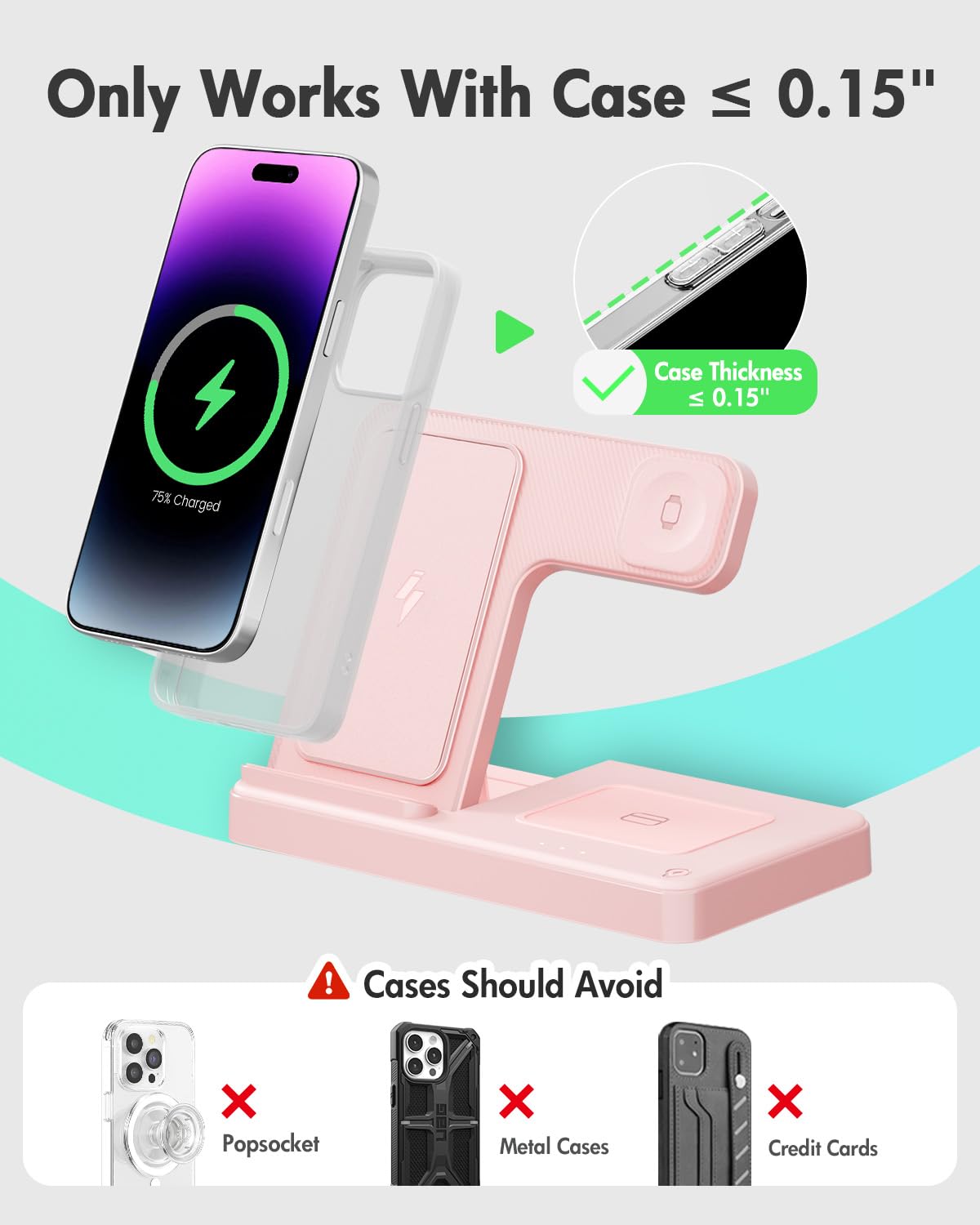 Wireless Charger iPhone Charging Station: 3 in 1 Charger Stand Multiple Devices for Apple - iPhone 17 16e 16 15 14 Pro Max 13 12 11 - Watch 11 10 9 8 7 6 5 4 3 2 SE and Ultra Series - Airpods 4 3 Pro
