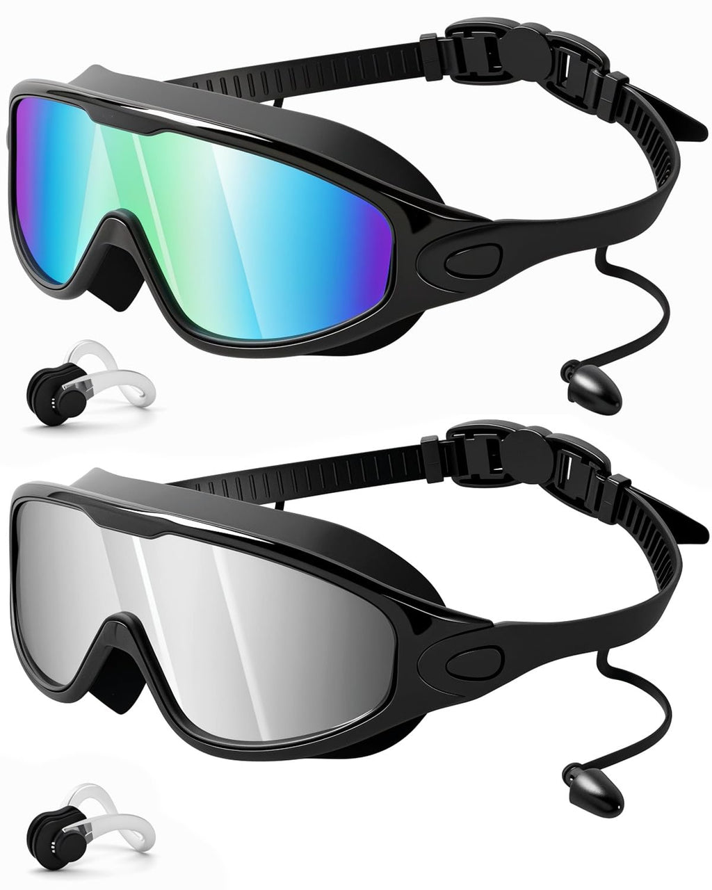 Swim Goggles 2 Pack, Wide View Anti Fog&UV Swimming Goggles for Audlt, No Leaking Swim Glasses for Men Women Kids