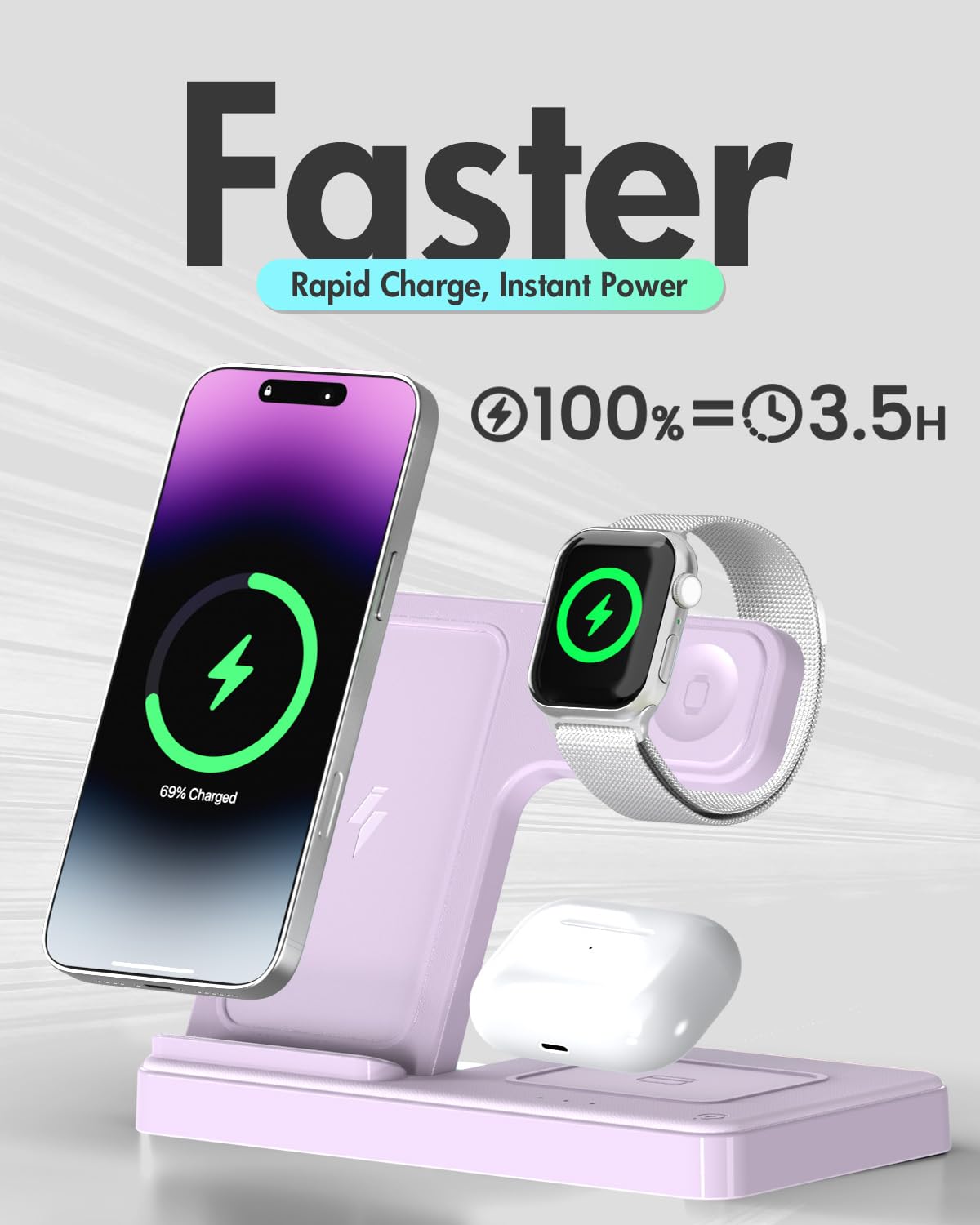 Wireless Charger iPhone Charging Station: 3 in 1 Charger Stand Multiple Devices for Apple - iPhone 17 16e 16 15 14 Pro Max 13 12 11 - Watch 11 10 9 8 7 6 5 4 3 2 SE and Ultra Series - Airpods 4 3 Pro