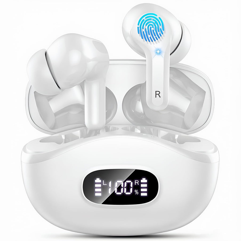 Wireless Earbuds, 48Hrs 2026 Bluetooth Headphones, Hi-Fi Stereo Deep Bass Ear Buds, ENC Noise Cancelling Mic, Clear Calls, IP-X7 Waterproof, USB Sport Earphones in Ear for Phones Laptop Pad, Black