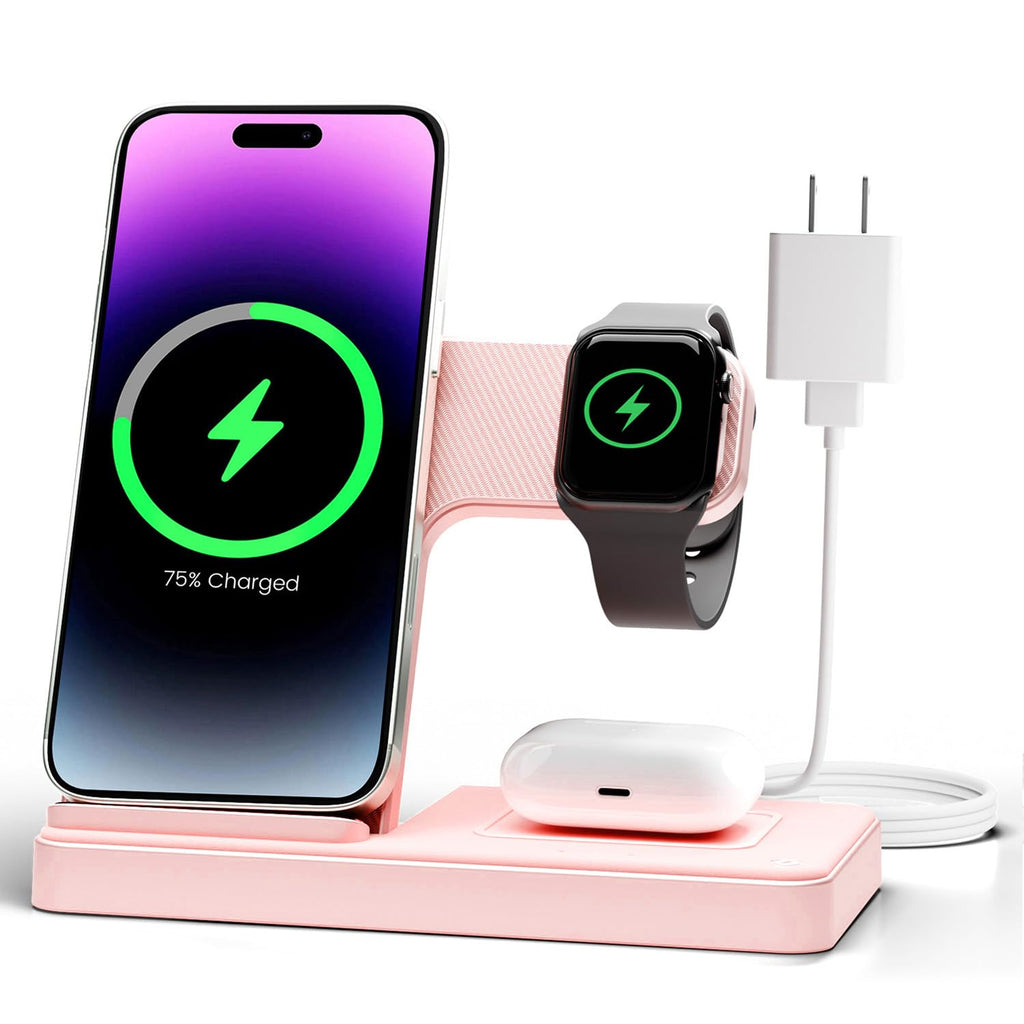 Wireless Charger iPhone Charging Station: 3 in 1 Charger Stand Multiple Devices for Apple - iPhone 17 16e 16 15 14 Pro Max 13 12 11 - Watch 11 10 9 8 7 6 5 4 3 2 SE and Ultra Series - Airpods 4 3 Pro