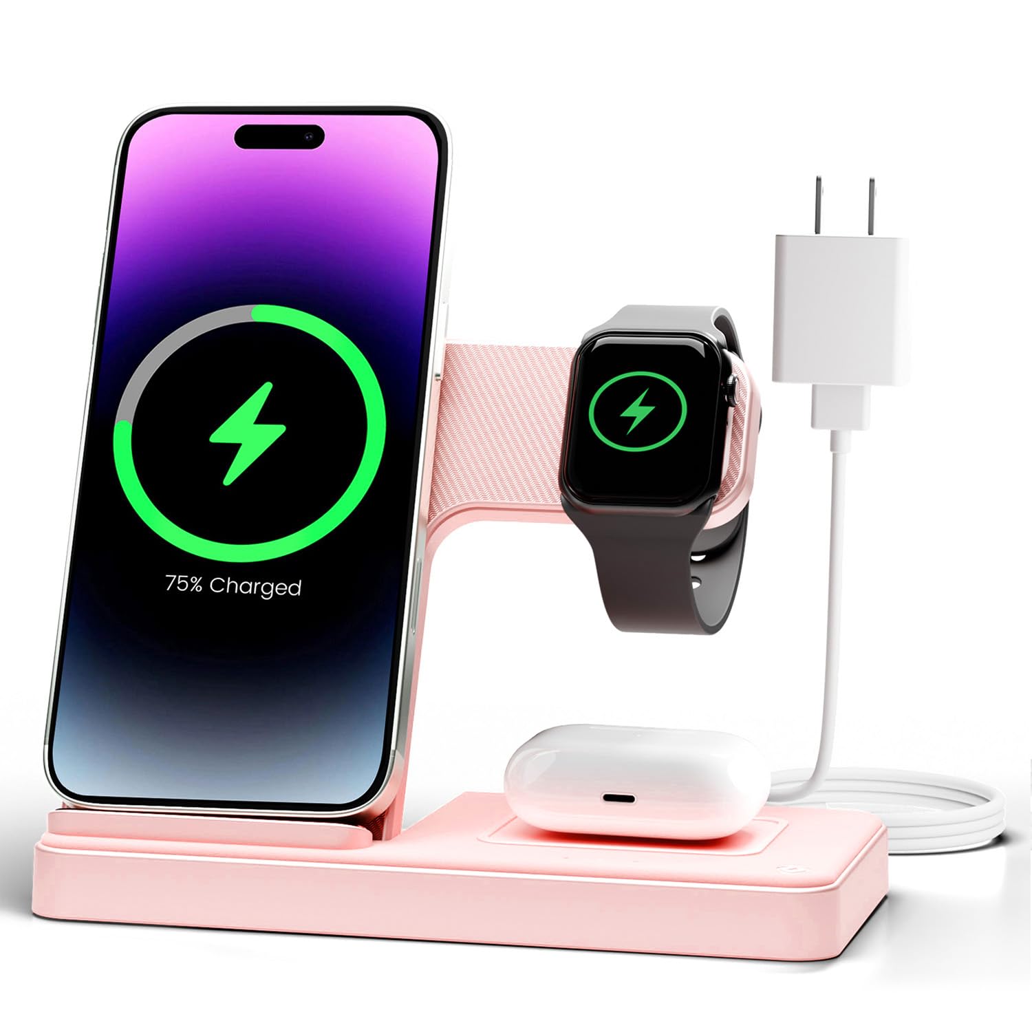 Wireless Charger iPhone Charging Station: 3 in 1 Charger Stand Multiple Devices for Apple - iPhone 17 16e 16 15 14 Pro Max 13 12 11 - Watch 11 10 9 8 7 6 5 4 3 2 SE and Ultra Series - Airpods 4 3 Pro