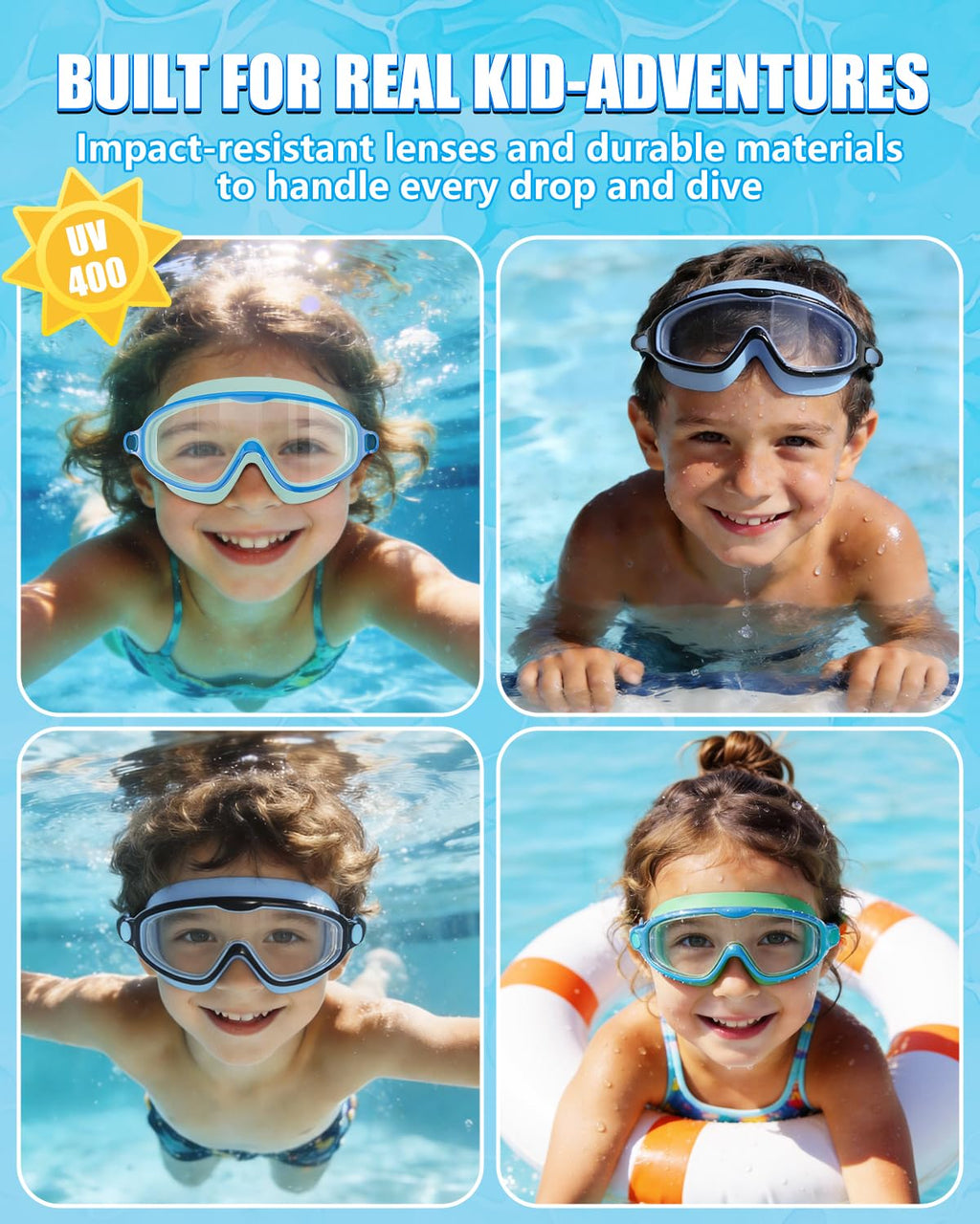 Aegend Swim Goggles for Kids Youth 3-14 - 2 Pack Wide Frame Anti-Fog Anti-UV Clear Vision Goggles for Swimming
