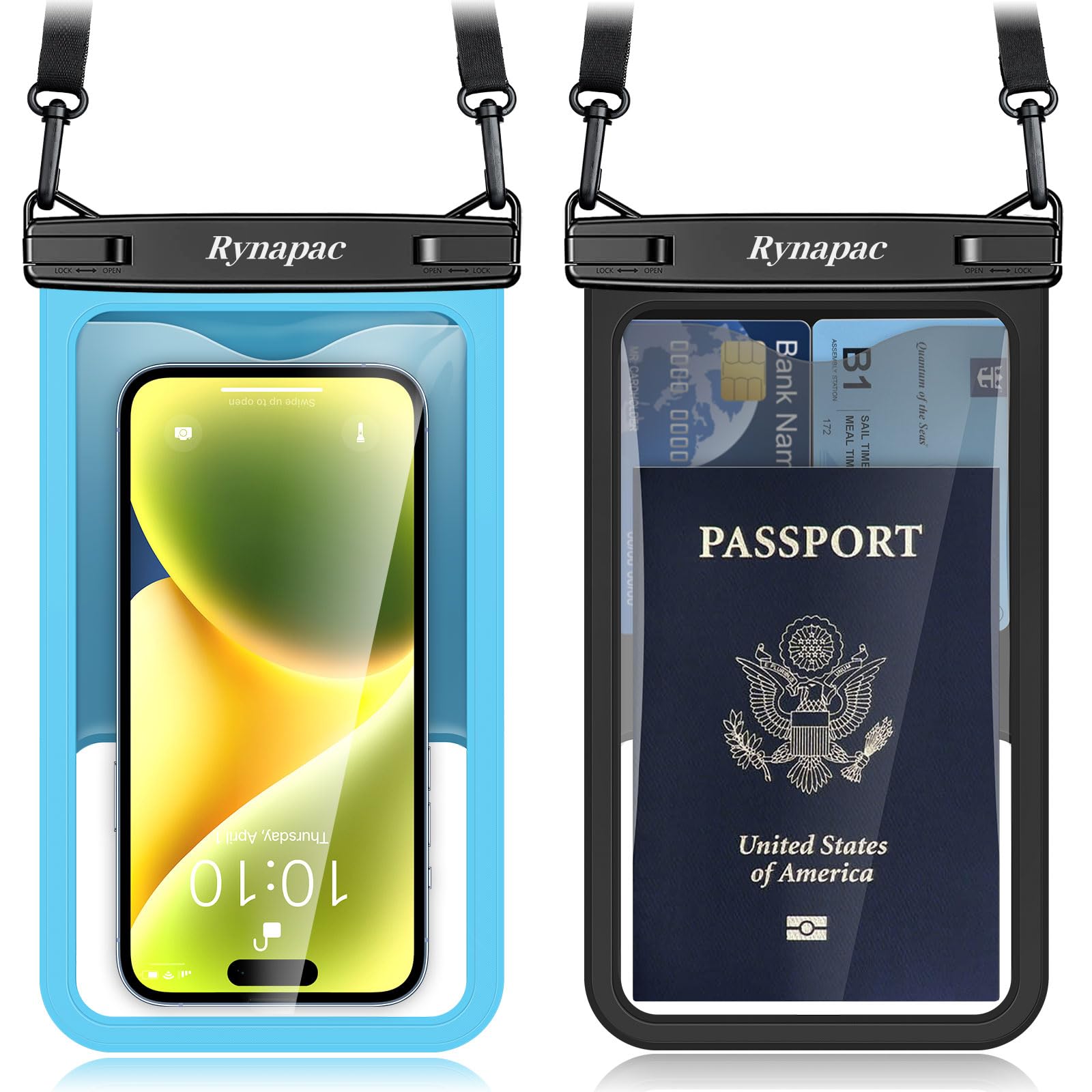 Rynapac Large Waterproof Phone Pouch [Up to 10"] - 2 Pack IPX8 Waterproof Phone Case for iPhone 17 16 15 Pro Max Galaxy S26 Ultra, Touchscreen & Underwater Photography, Beach Cruise Essentials 2026