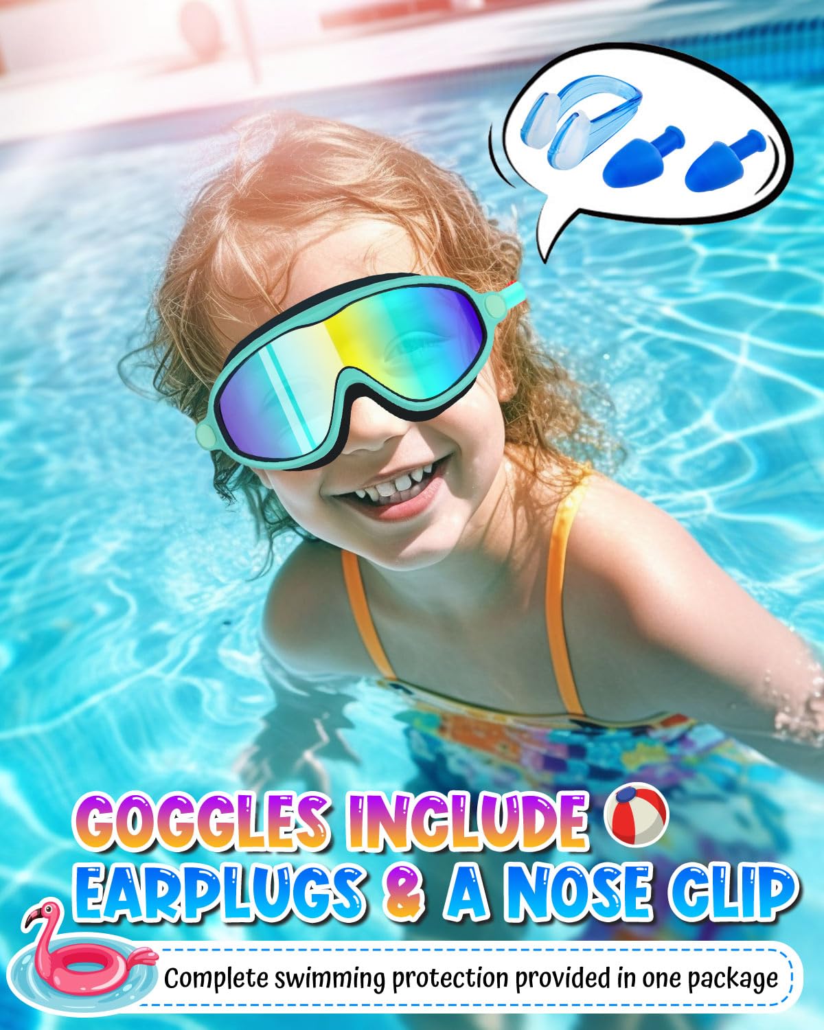 Swim Goggles 2 Pack, Wide View Anti Fog&UV Swimming Goggles for Audlt, No Leaking Swim Glasses for Men Women Kids
