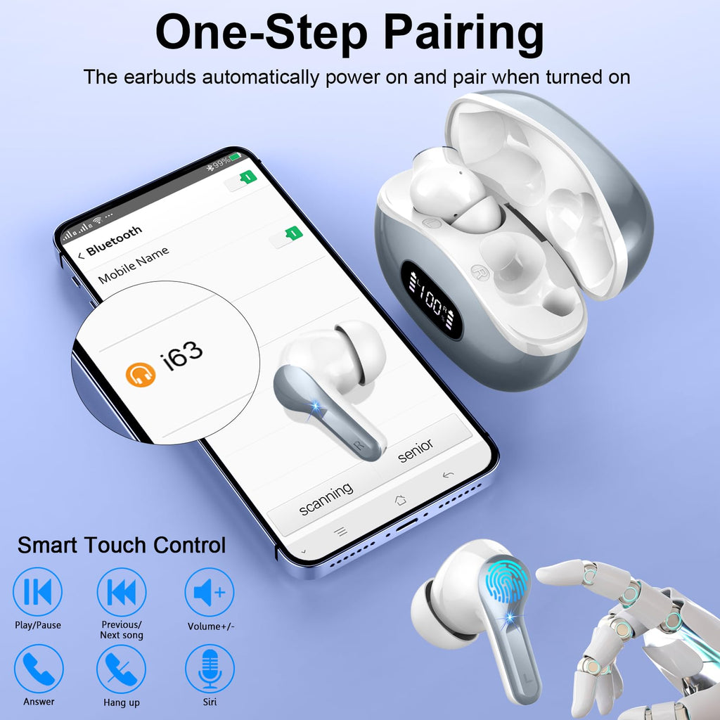 Wireless Earbuds, 48Hrs 2026 Bluetooth Headphones, Hi-Fi Stereo Deep Bass Ear Buds, ENC Noise Cancelling Mic, Clear Calls, IP-X7 Waterproof, USB Sport Earphones in Ear for Phones Laptop Pad, Black