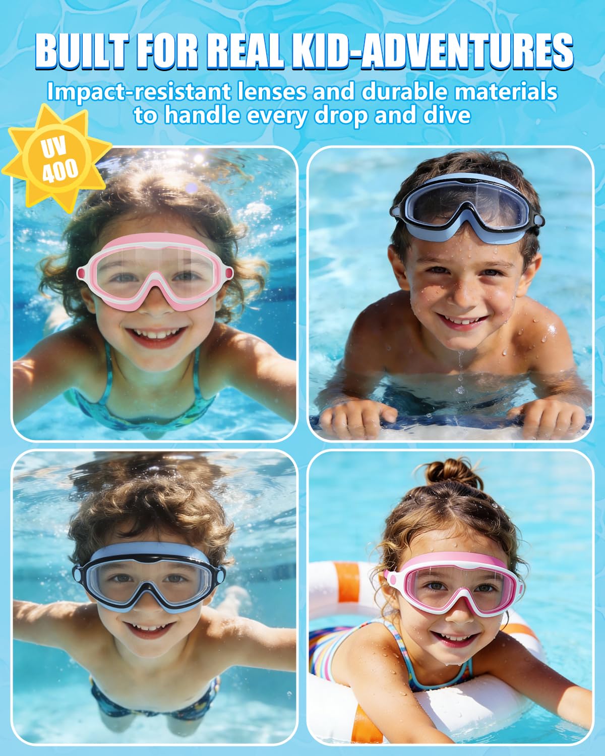Aegend Swim Goggles for Kids Youth 3-14 - 2 Pack Wide Frame Anti-Fog Anti-UV Clear Vision Goggles for Swimming