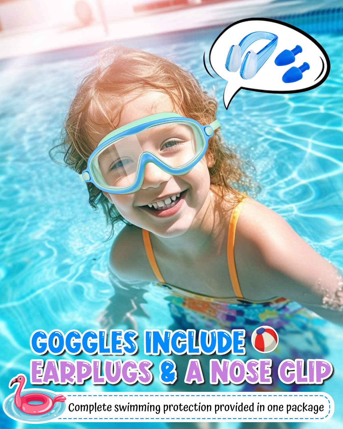 Swim Goggles 2 Pack, Wide View Anti Fog&UV Swimming Goggles for Audlt, No Leaking Swim Glasses for Men Women Kids