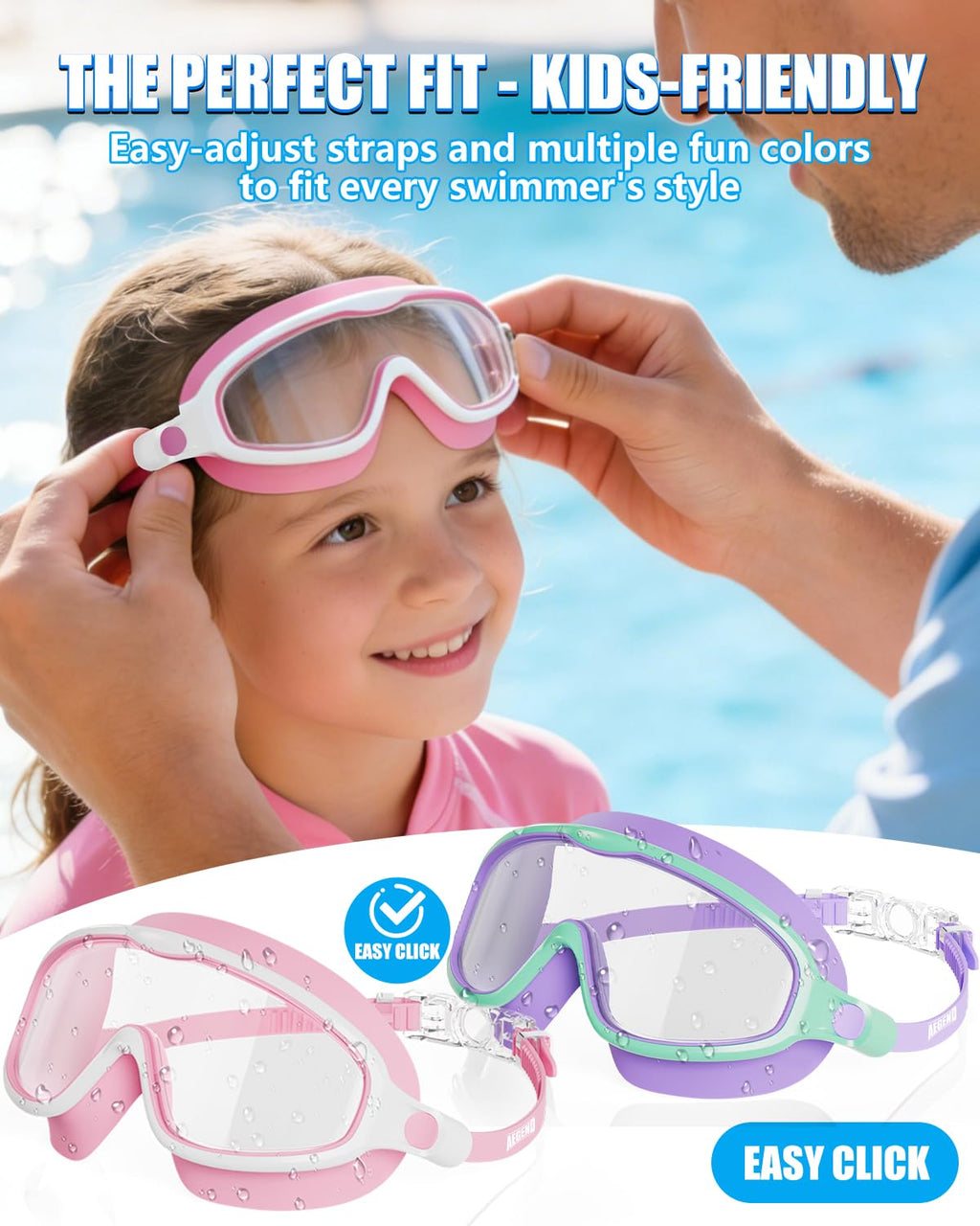 Aegend Swim Goggles for Kids Youth 3-14 - 2 Pack Wide Frame Anti-Fog Anti-UV Clear Vision Goggles for Swimming