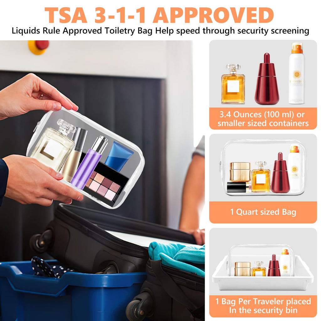 AURUZA Clear Makeup Bag,Portable Travel Toiletry Bags with Zipper, TSA Approved Clear Organizer Bags, PVC Cosmetic Pouch for Airport Airline Compliant