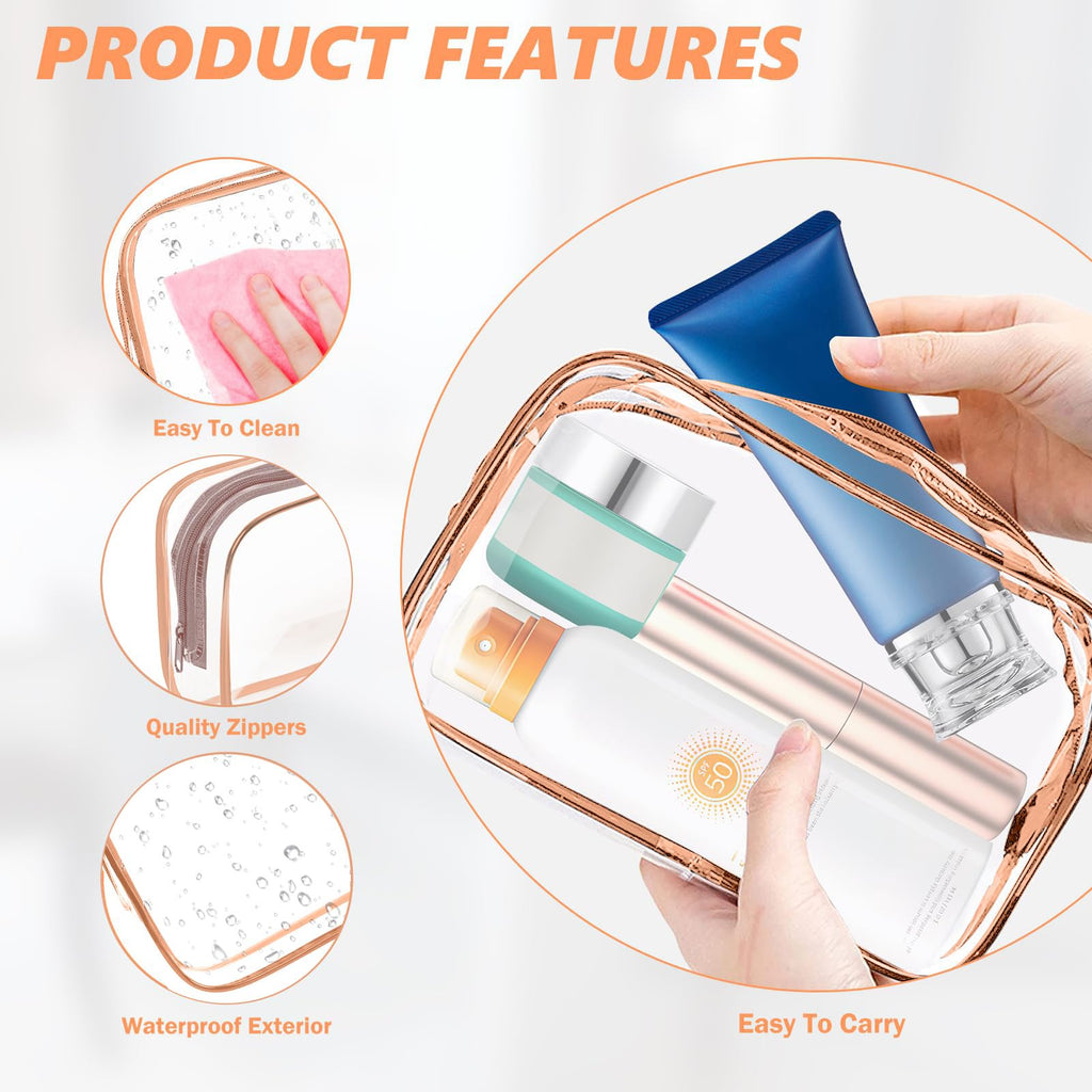 AURUZA Clear Makeup Bag,Portable Travel Toiletry Bags with Zipper, TSA Approved Clear Organizer Bags, PVC Cosmetic Pouch for Airport Airline Compliant