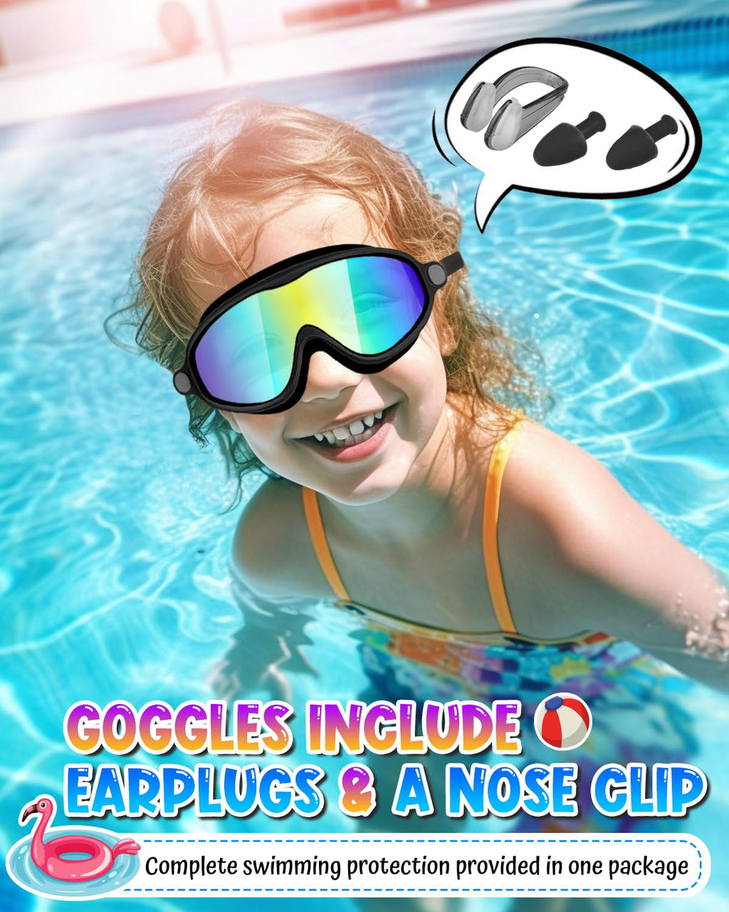 Swim Goggles 2 Pack, Wide View Anti Fog&UV Swimming Goggles for Audlt, No Leaking Swim Glasses for Men Women Kids