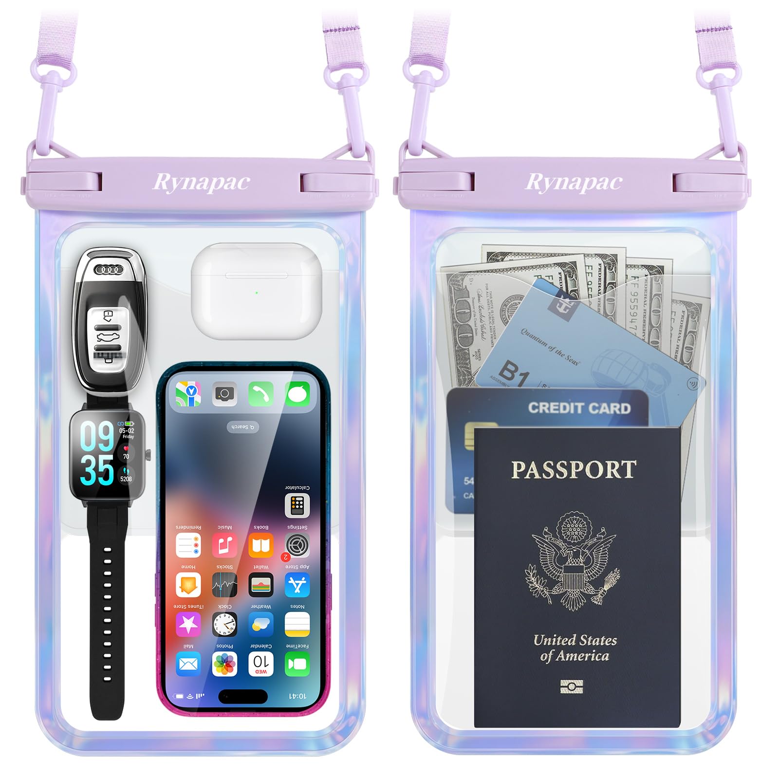 Rynapac Large Waterproof Phone Pouch [Up to 10"] - 2 Pack IPX8 Waterproof Phone Case for iPhone 17 16 15 Pro Max Galaxy S26 Ultra, Touchscreen & Underwater Photography, Beach Cruise Essentials 2026