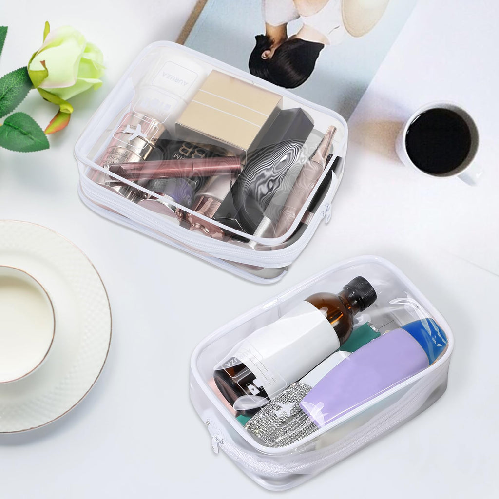 AURUZA Clear Makeup Bag,Portable Travel Toiletry Bags with Zipper, TSA Approved Clear Organizer Bags, PVC Cosmetic Pouch for Airport Airline Compliant