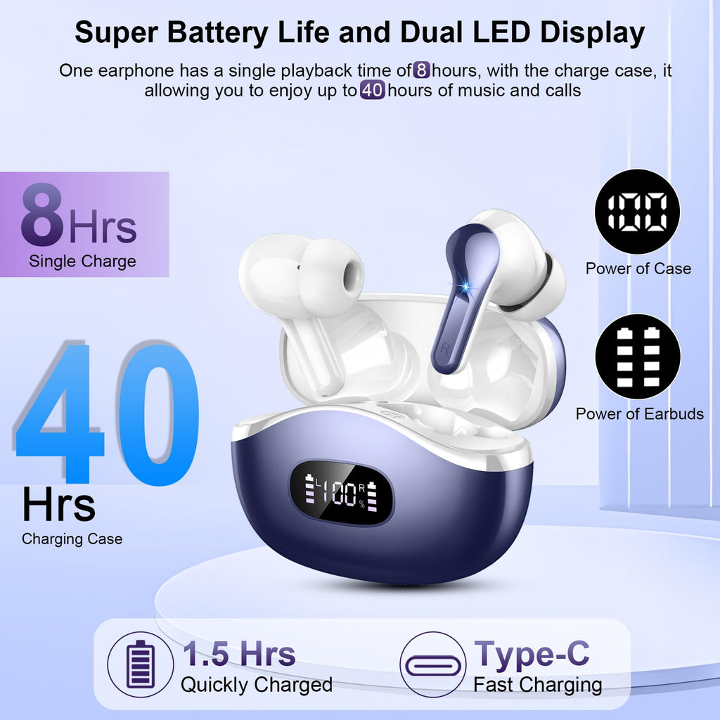 Wireless Earbuds, 48Hrs 2026 Bluetooth Headphones, Hi-Fi Stereo Deep Bass Ear Buds, ENC Noise Cancelling Mic, Clear Calls, IP-X7 Waterproof, USB Sport Earphones in Ear for Phones Laptop Pad, Black