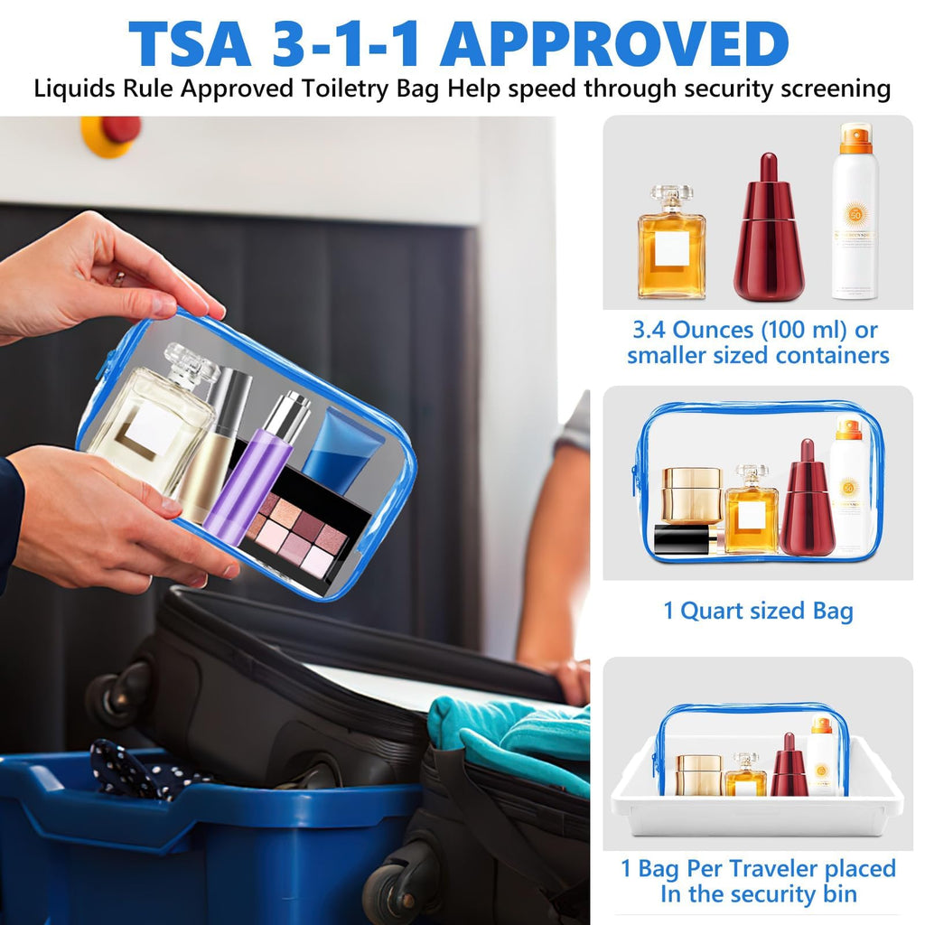 AURUZA Clear Makeup Bag,Portable Travel Toiletry Bags with Zipper, TSA Approved Clear Organizer Bags, PVC Cosmetic Pouch for Airport Airline Compliant
