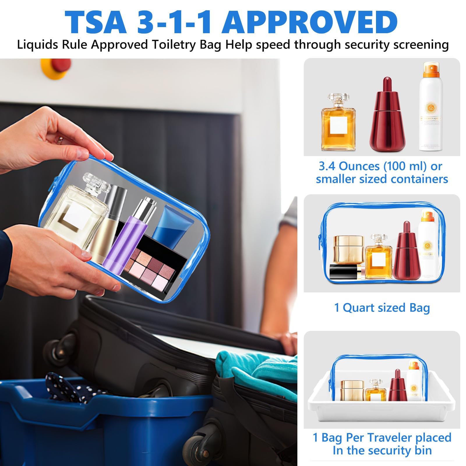 AURUZA Clear Makeup Bag,Portable Travel Toiletry Bags with Zipper, TSA Approved Clear Organizer Bags, PVC Cosmetic Pouch for Airport Airline Compliant