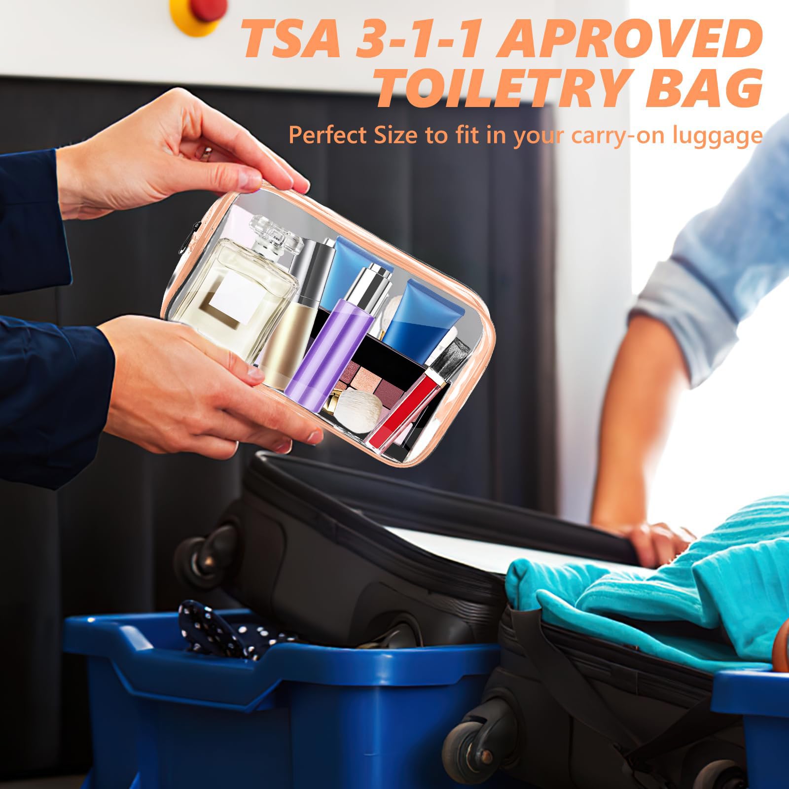 AURUZA Clear Makeup Bag,Portable Travel Toiletry Bags with Zipper, TSA Approved Clear Organizer Bags, PVC Cosmetic Pouch for Airport Airline Compliant