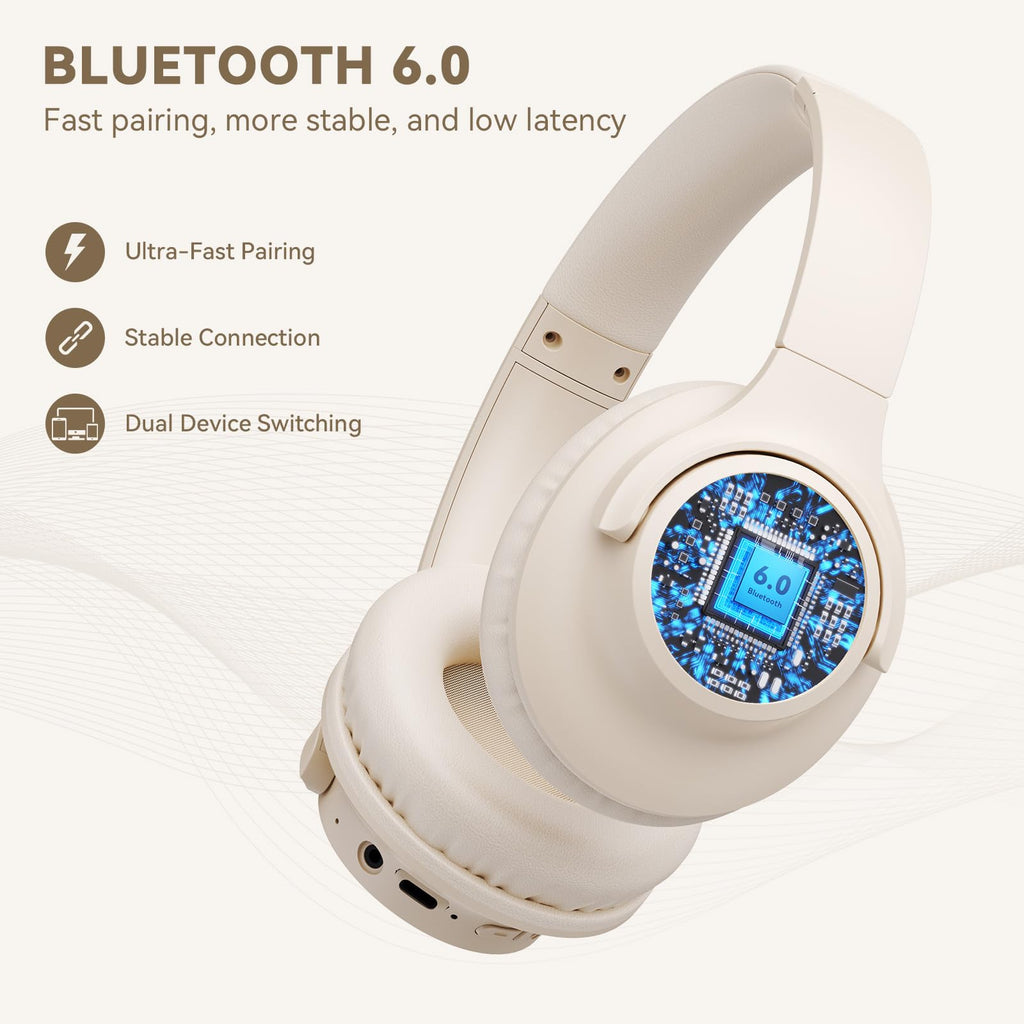 KVIDIO Bluetooth Headphones Over Ear, 65 Hours Playtime Wireless Headphones with Microphone, Foldable Lightweight Headset with Deep Bass, HiFi Stereo Sound Low Latency for Travel Work Cellphone